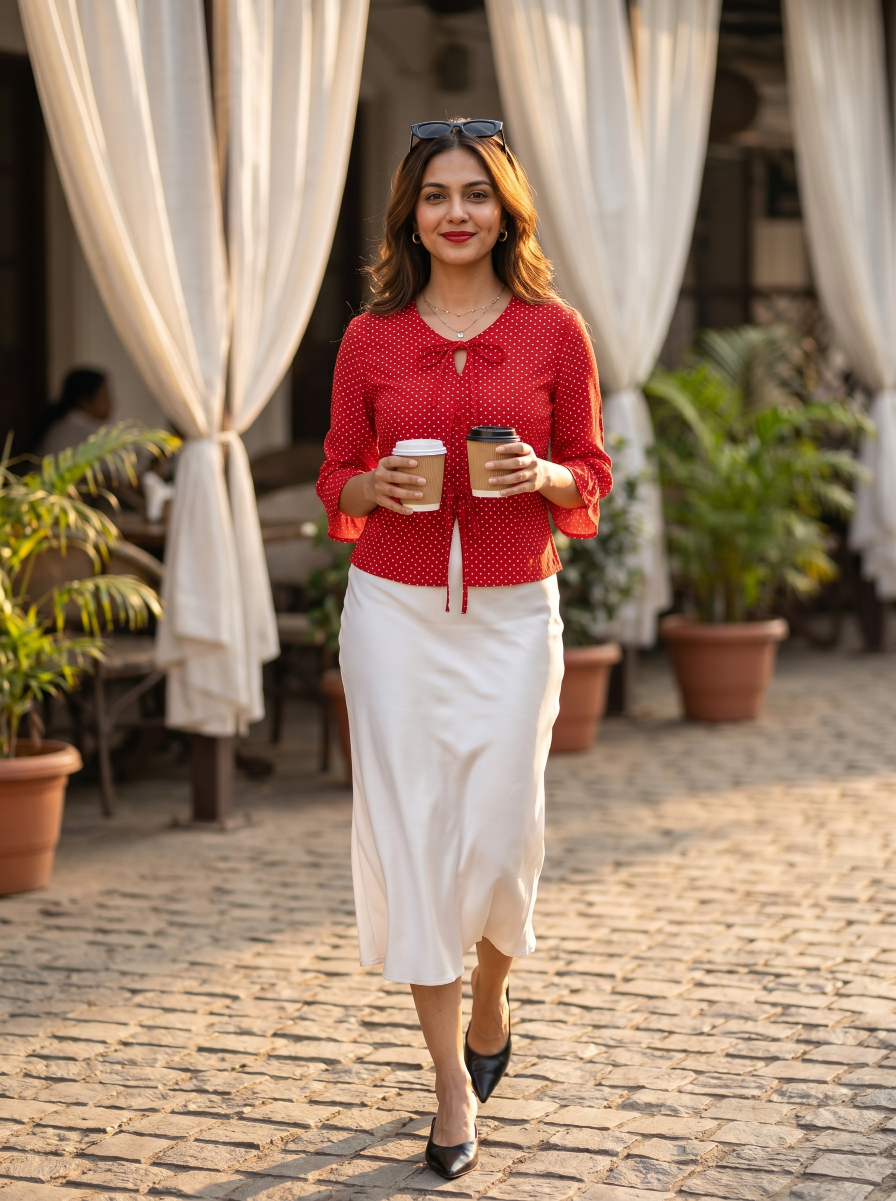 Crop top #116-  Dotted pattern organic cotton top in Bright Red