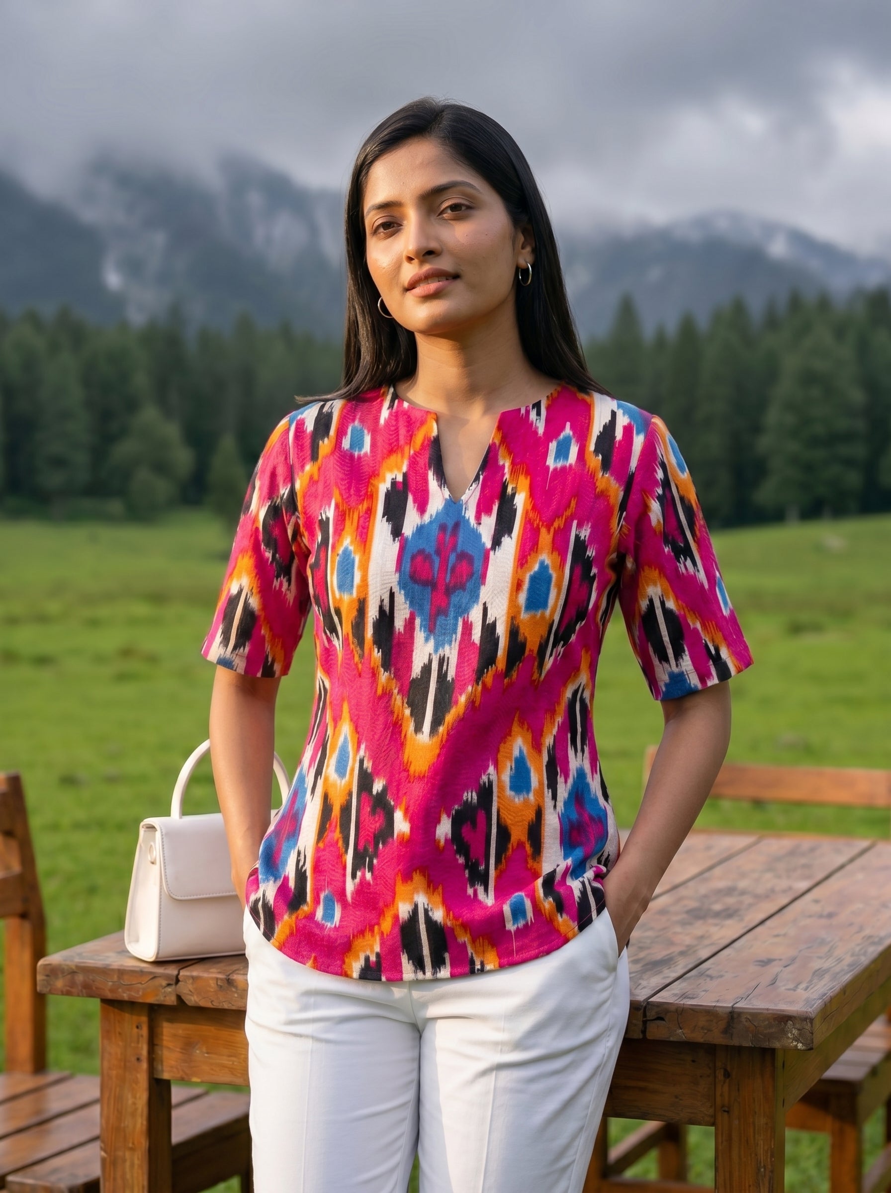 Short Kurti 37 – Organic Cotton Short Kurti in Fuchsia Pink Ikat