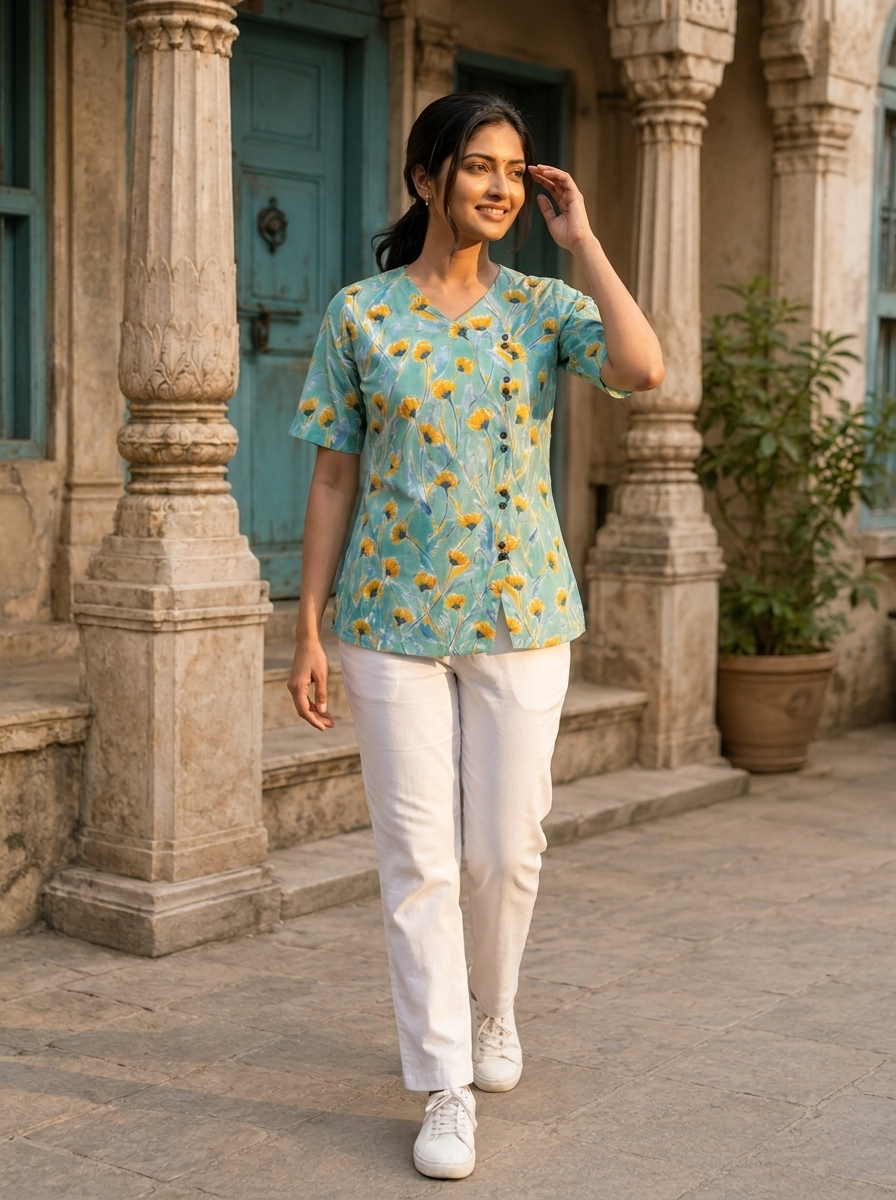Short Kurti 38 – Organic Cotton Short Kurti in Aqua Blue