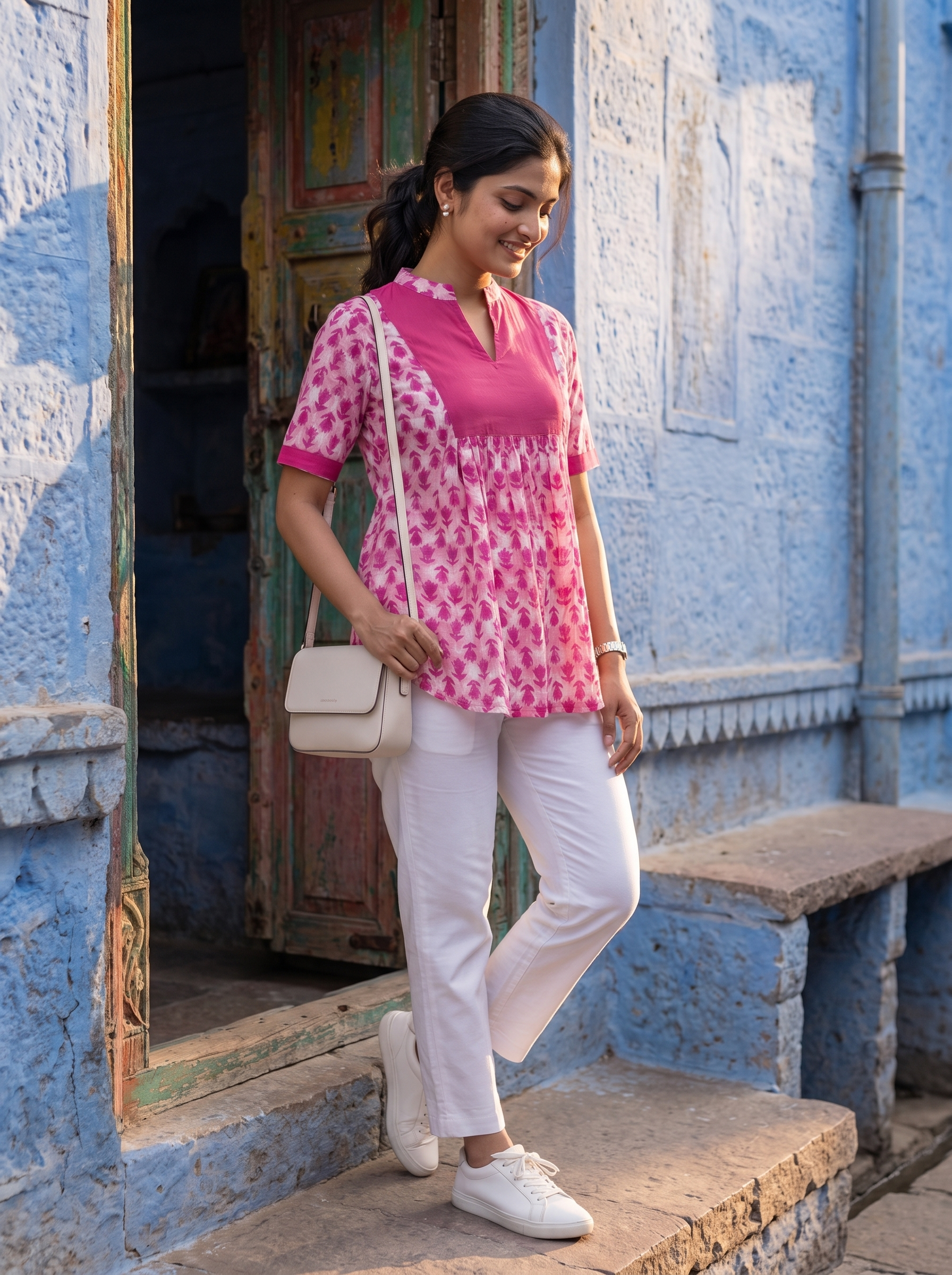 Short Kurti 39 – Organic Cotton Short Kurti in Blossom Pink
