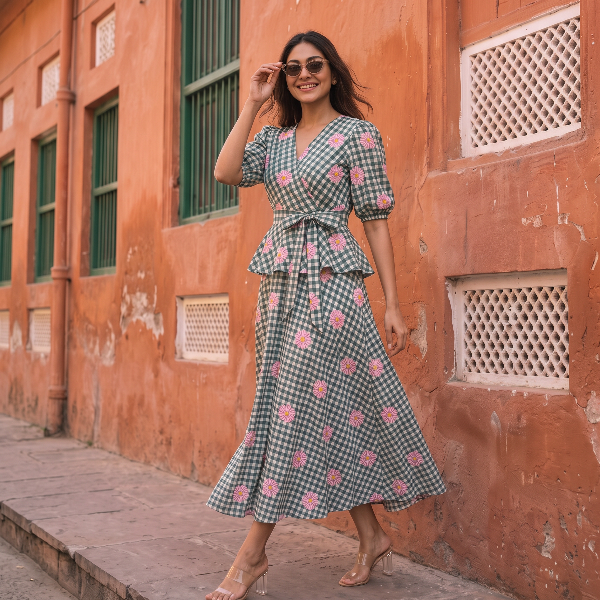Blooming Meadow Skirt Set – Pure Organic Cotton Skirt Set with Floral Checks