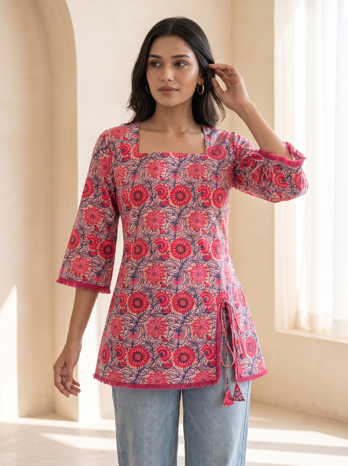 Short Kurti 63 – Organic Cotton Short Kurti in Pink