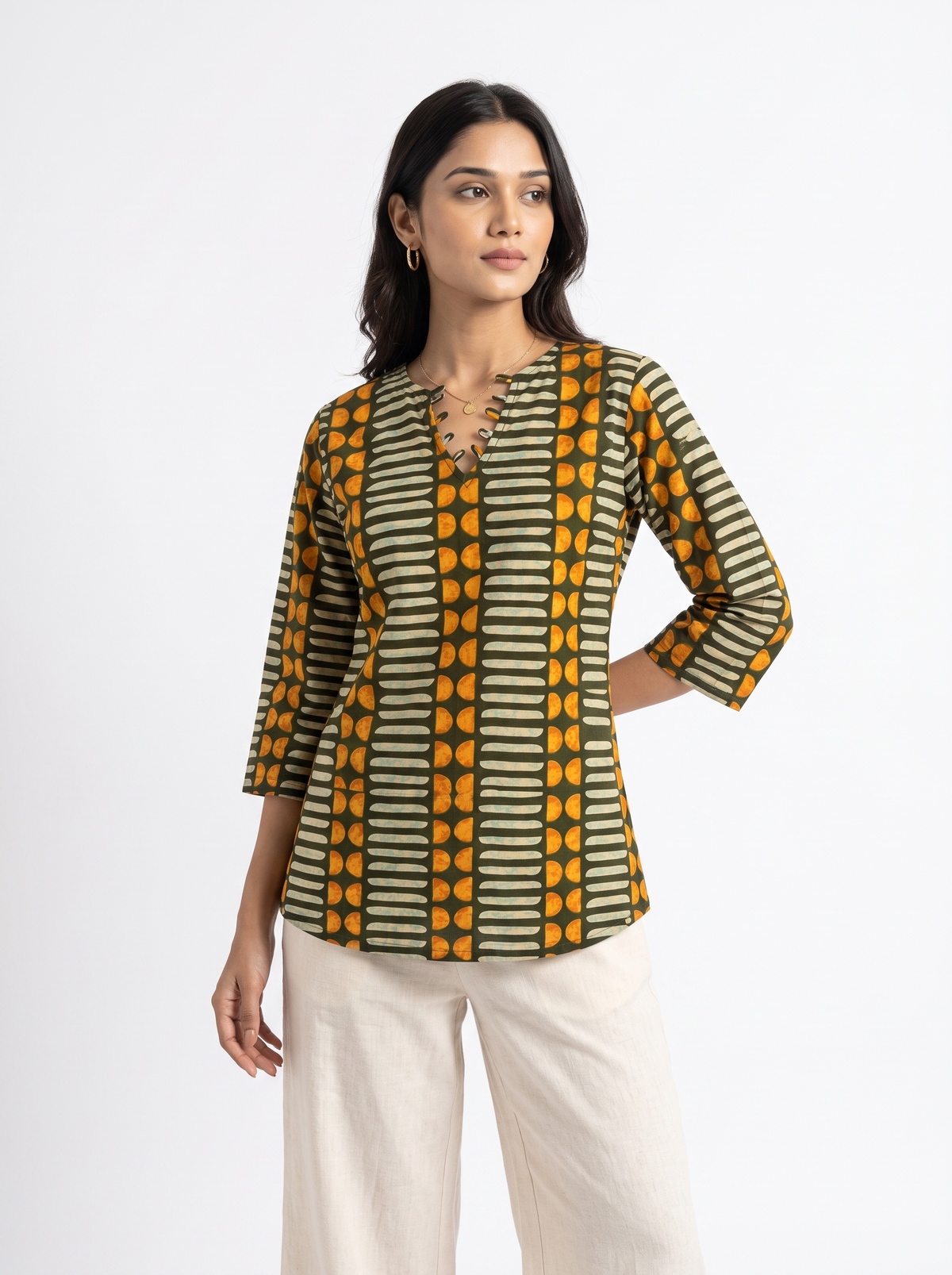 Short Kurti 64 – Organic Cotton Short Kurti in Olive Green