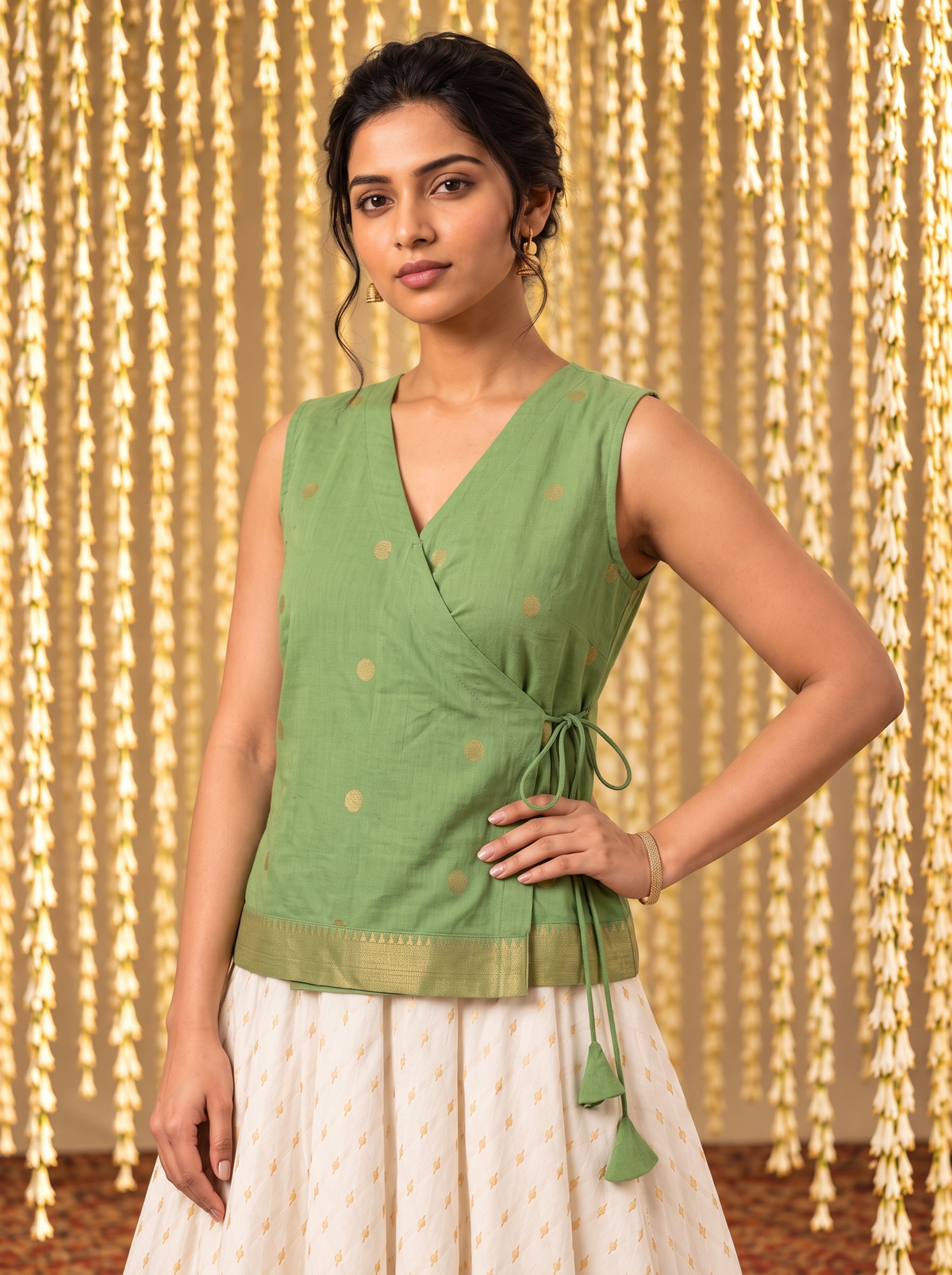 Crop Top #171 – Handloom Silk-Cotton Top in Sage Green