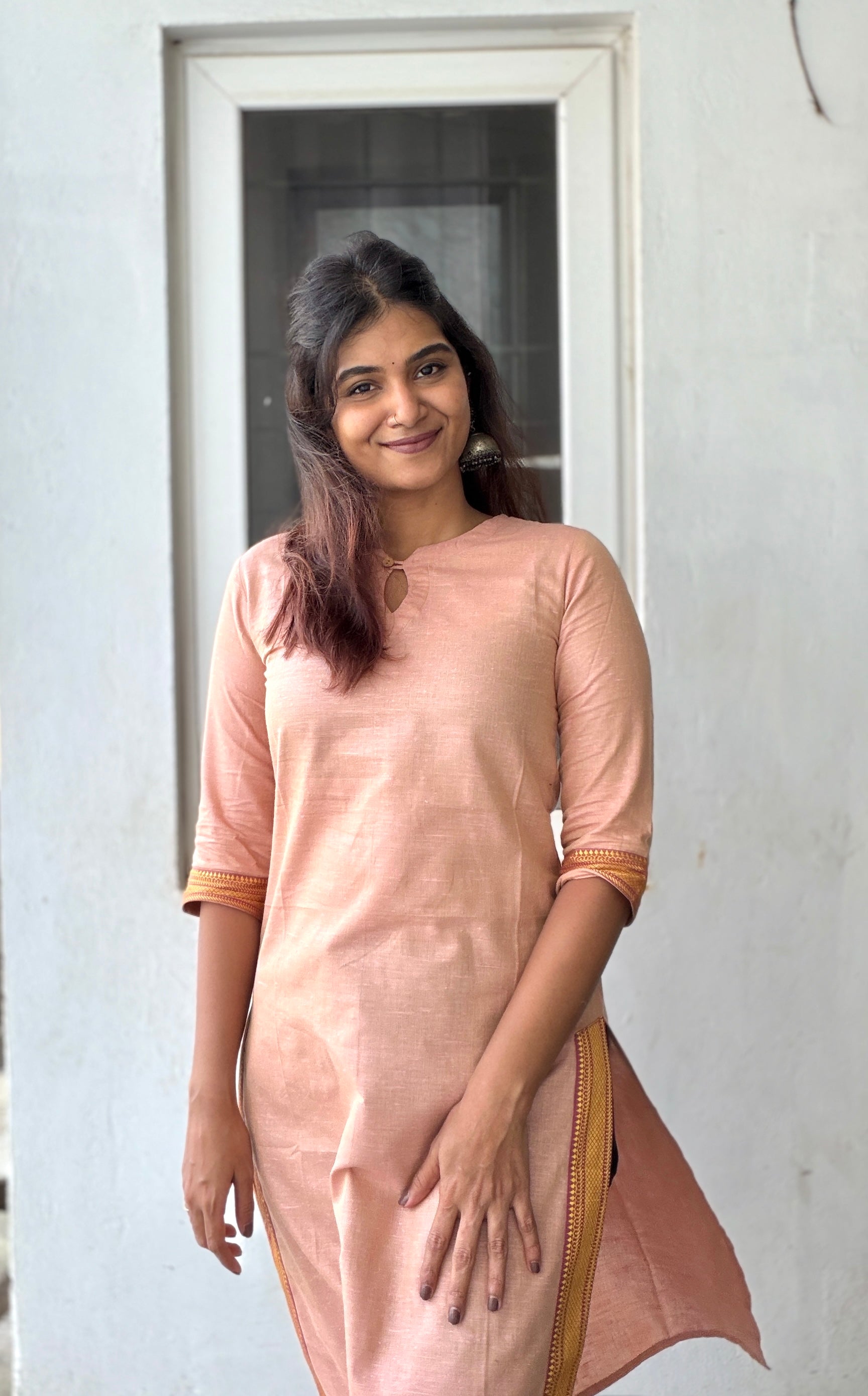 Nayanthara #21-handloom cotton kurti in peach