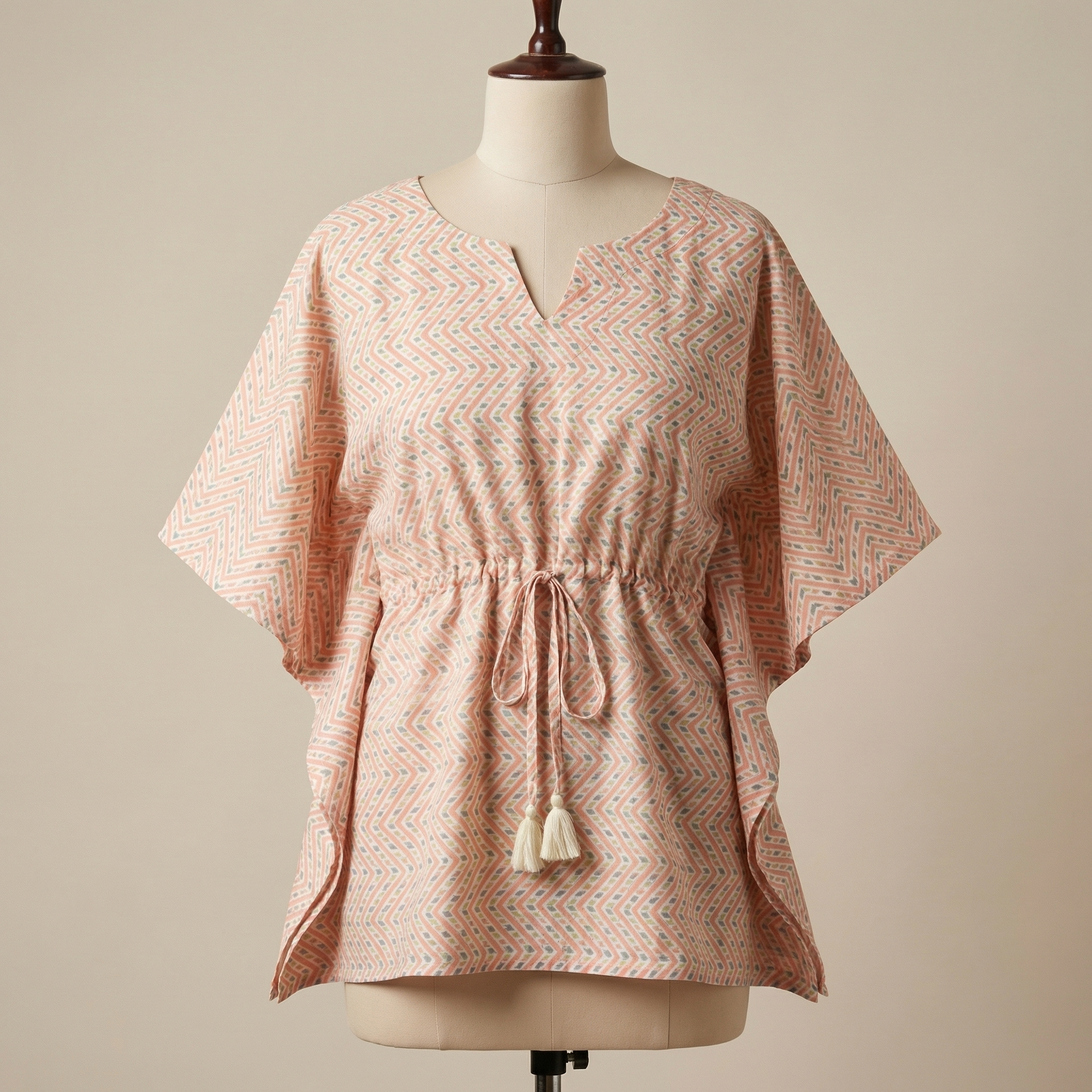Kaftan Top #28- zigzag printed organic cotton kaftan top in baby pink