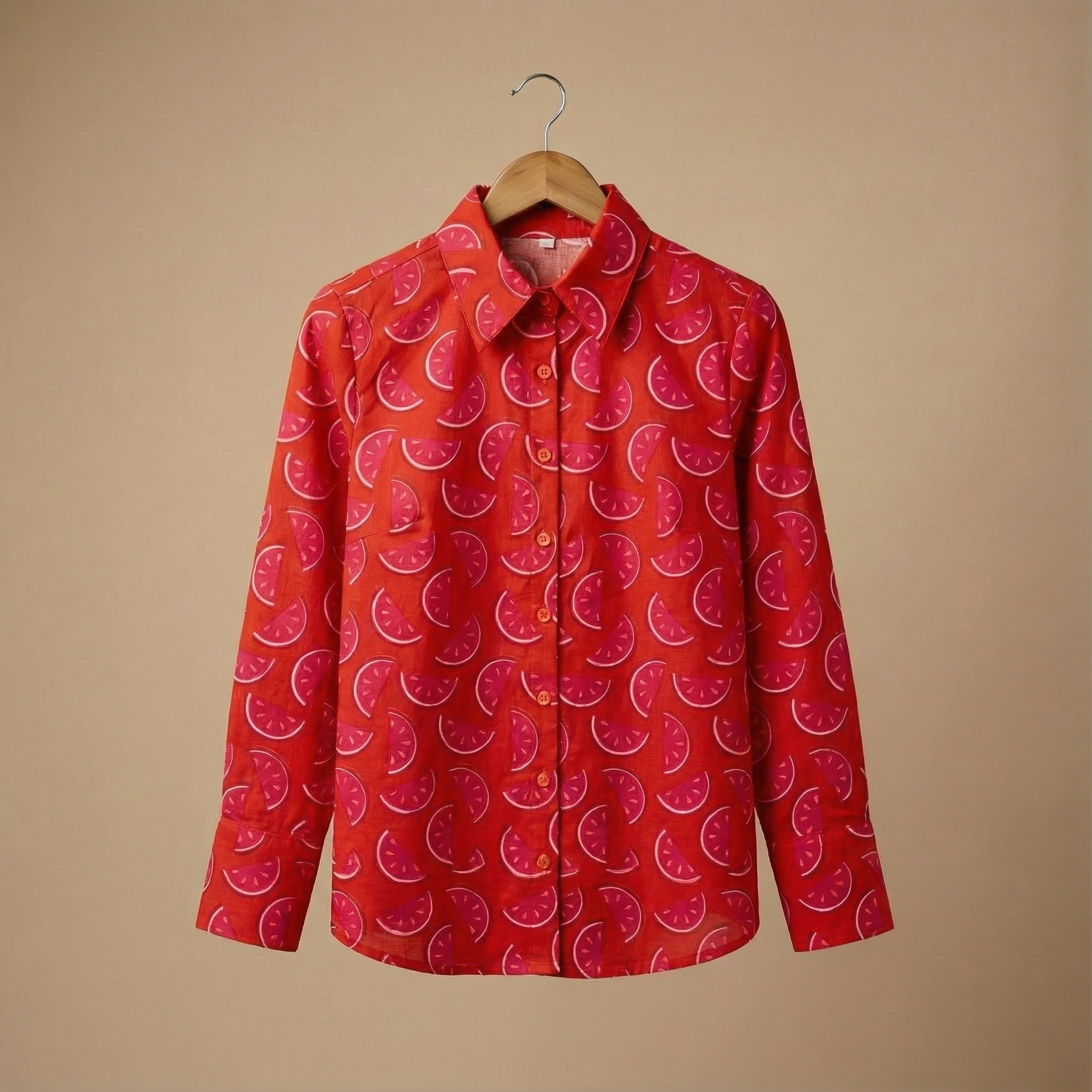 Women's shirt 12-watermelon printed organic cotton shirt in red