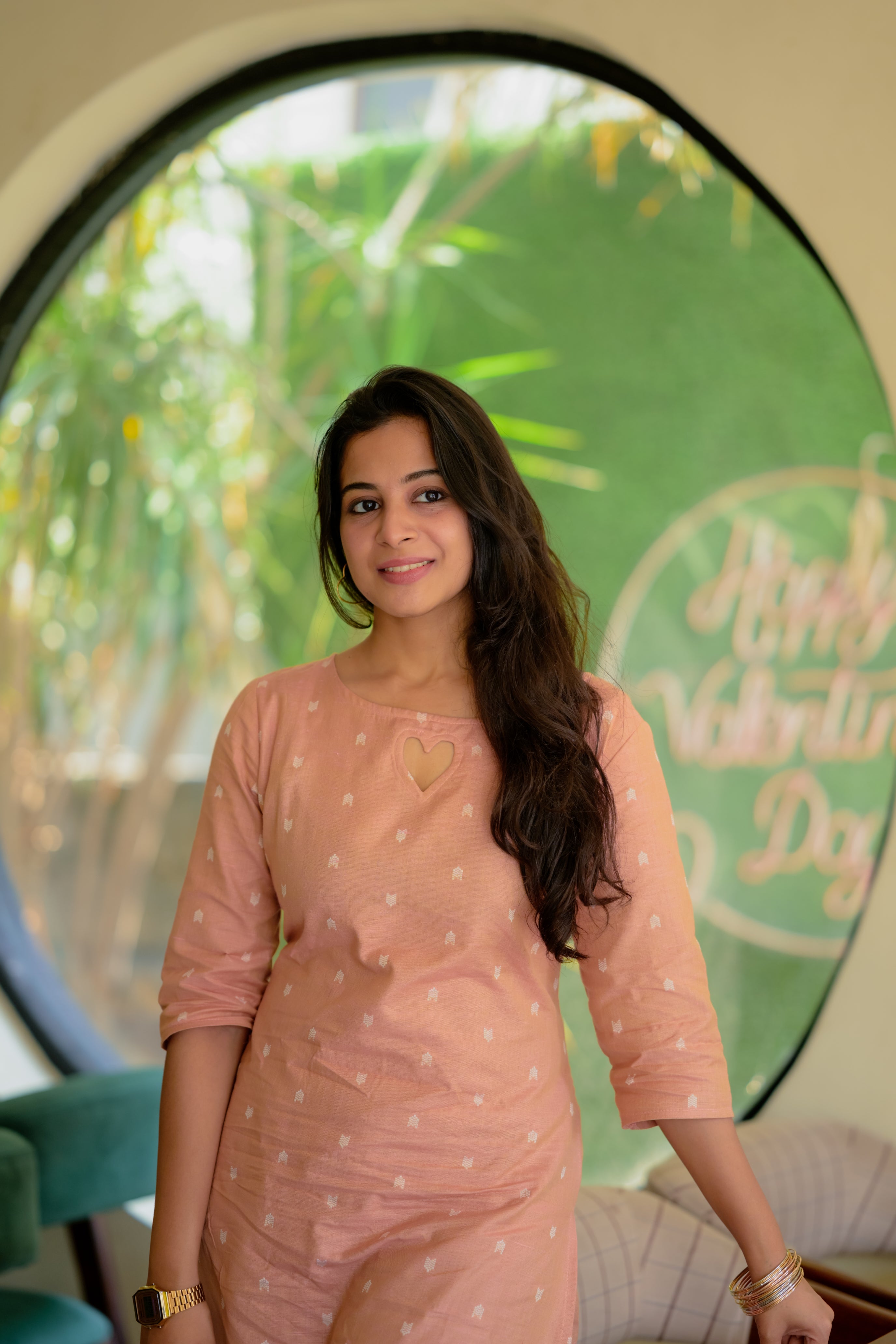 Ina (peach) - handloom linen cotton kurta set in peach