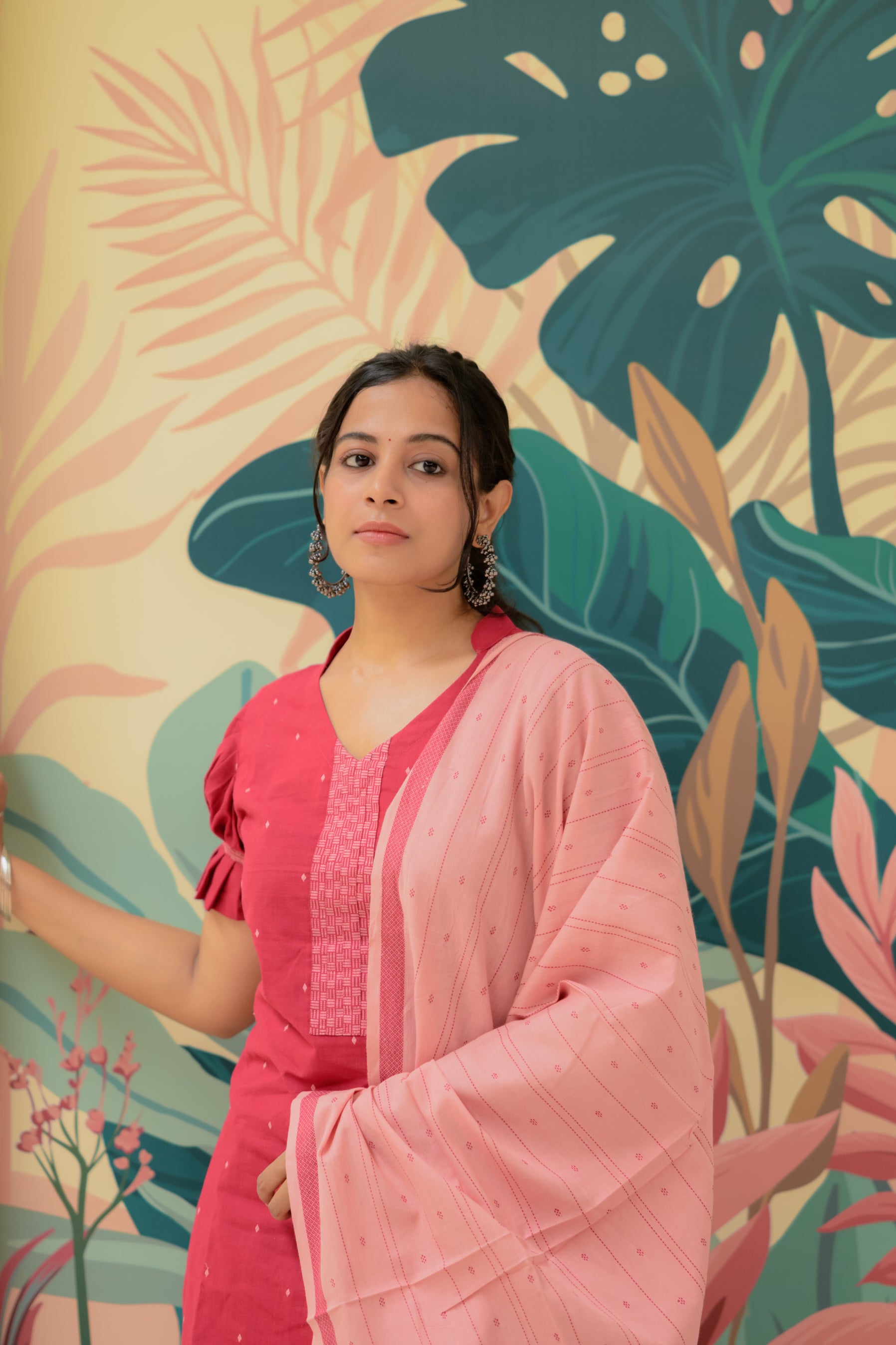Snigdha (fuschia) - handloom cotton suit set in fuschia
