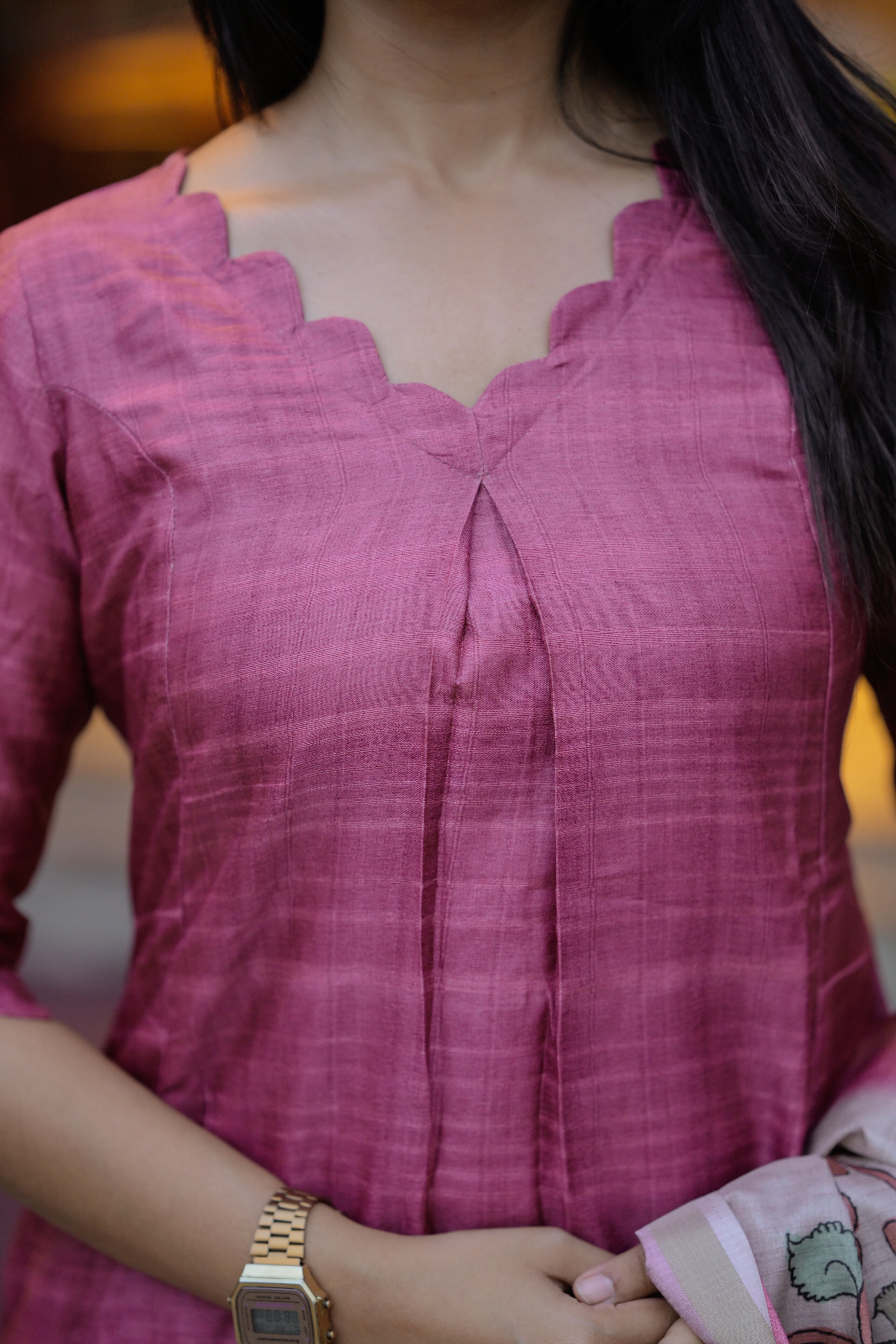 Vrinda ( pink) - pure tussar silk kurta with pen kalamkari tussar dupatta in pink