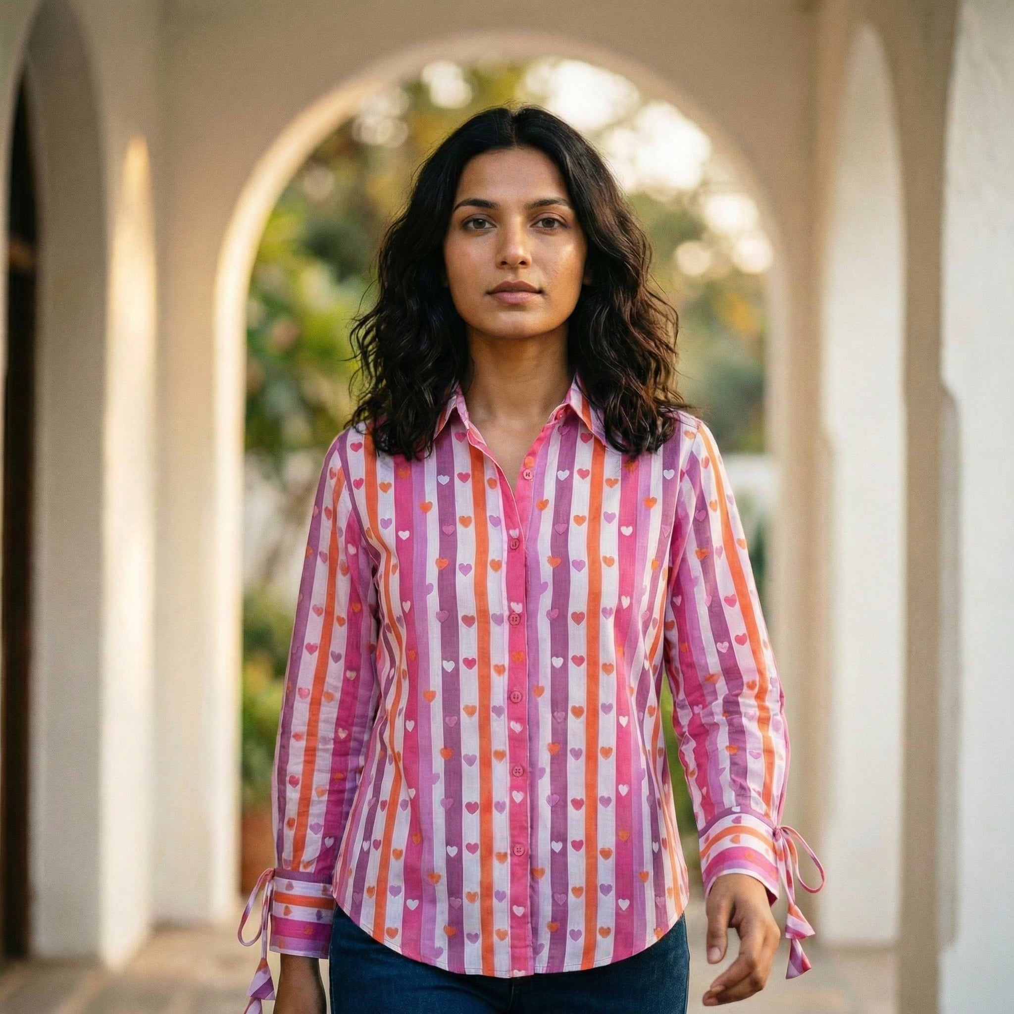 Women's shirt 28- Cute heart printed organic cotton shirt in multi colour