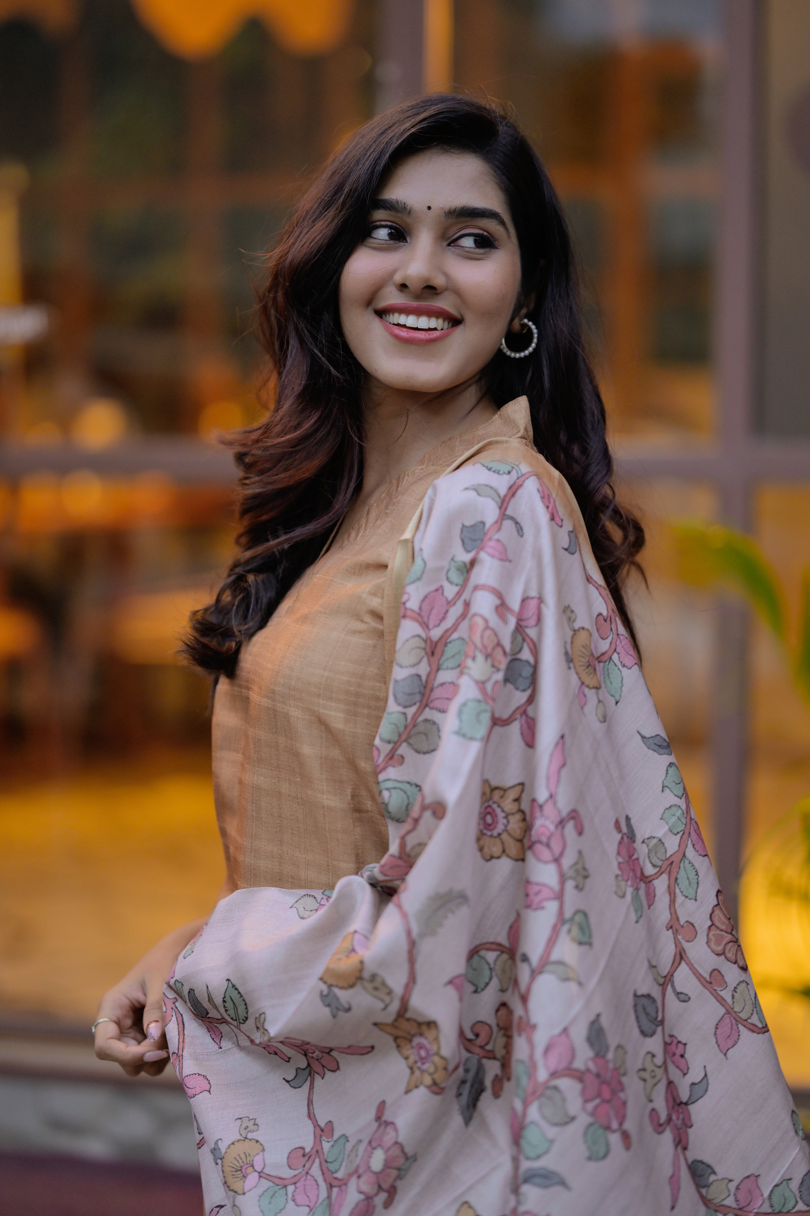 Vrinda ( yellow ) - pure tussar silk kurta with pen kalamkari tussar dupatta in mustard yellow