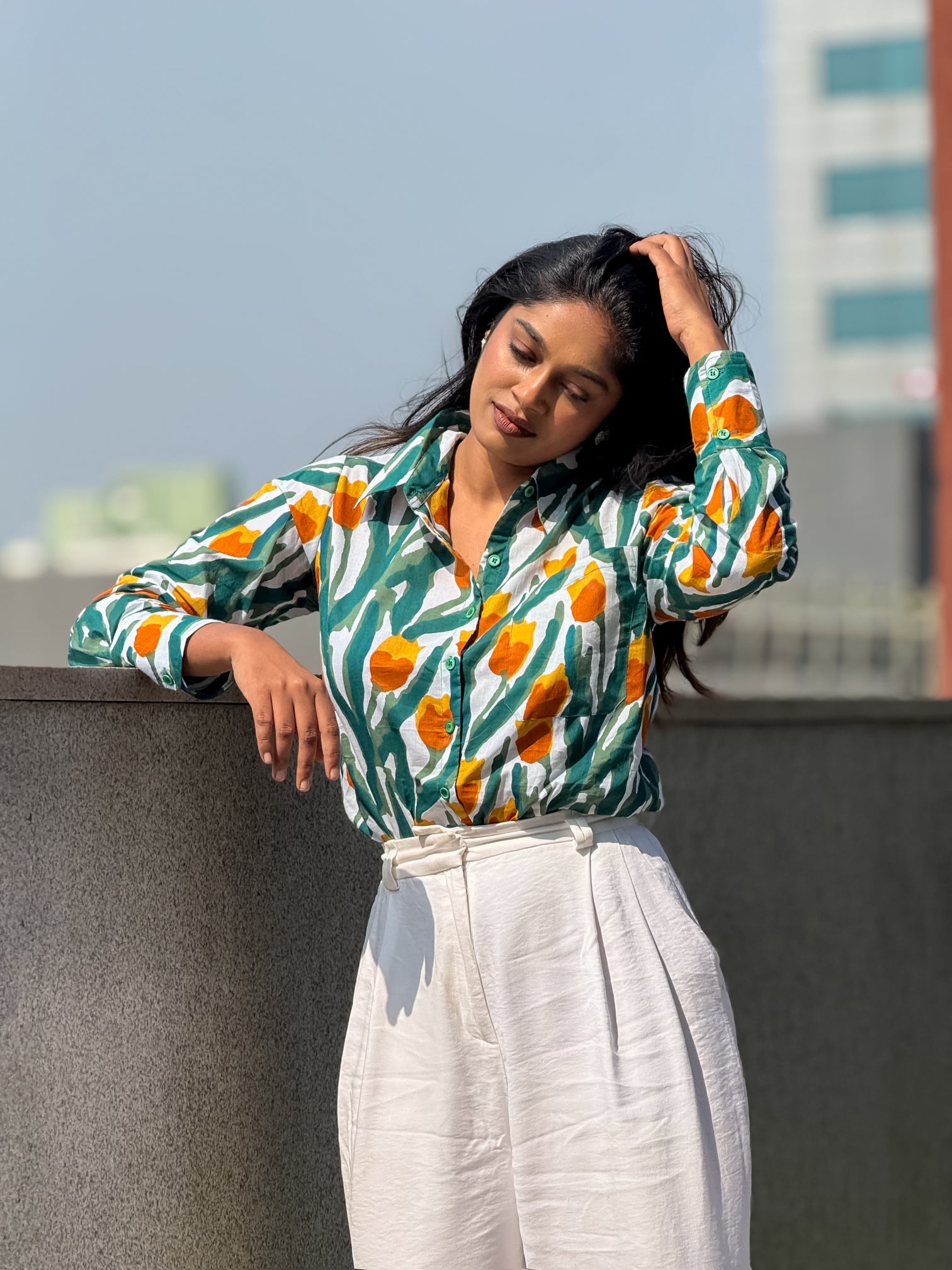 Women's shirt 8 -multi colour floral printed organic cotton shirt