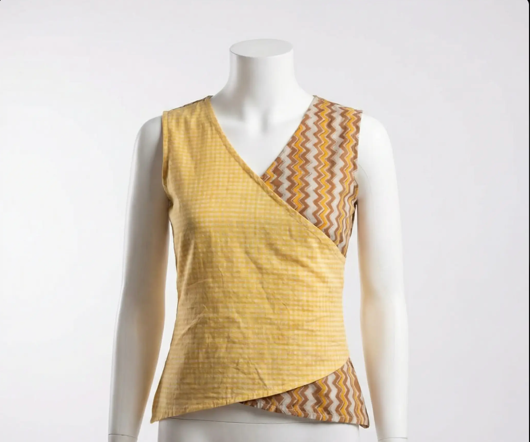 Crop top #69- handloom  organic cotton top in shades of yellow