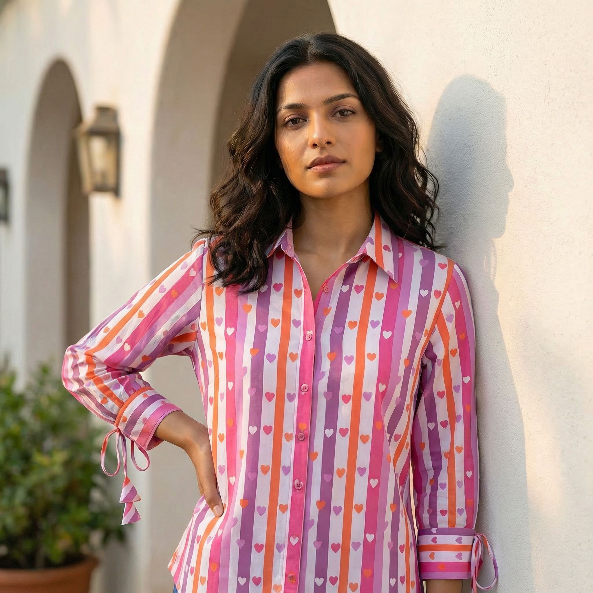 Women's shirt 28- Cute heart printed organic cotton shirt in multi colour