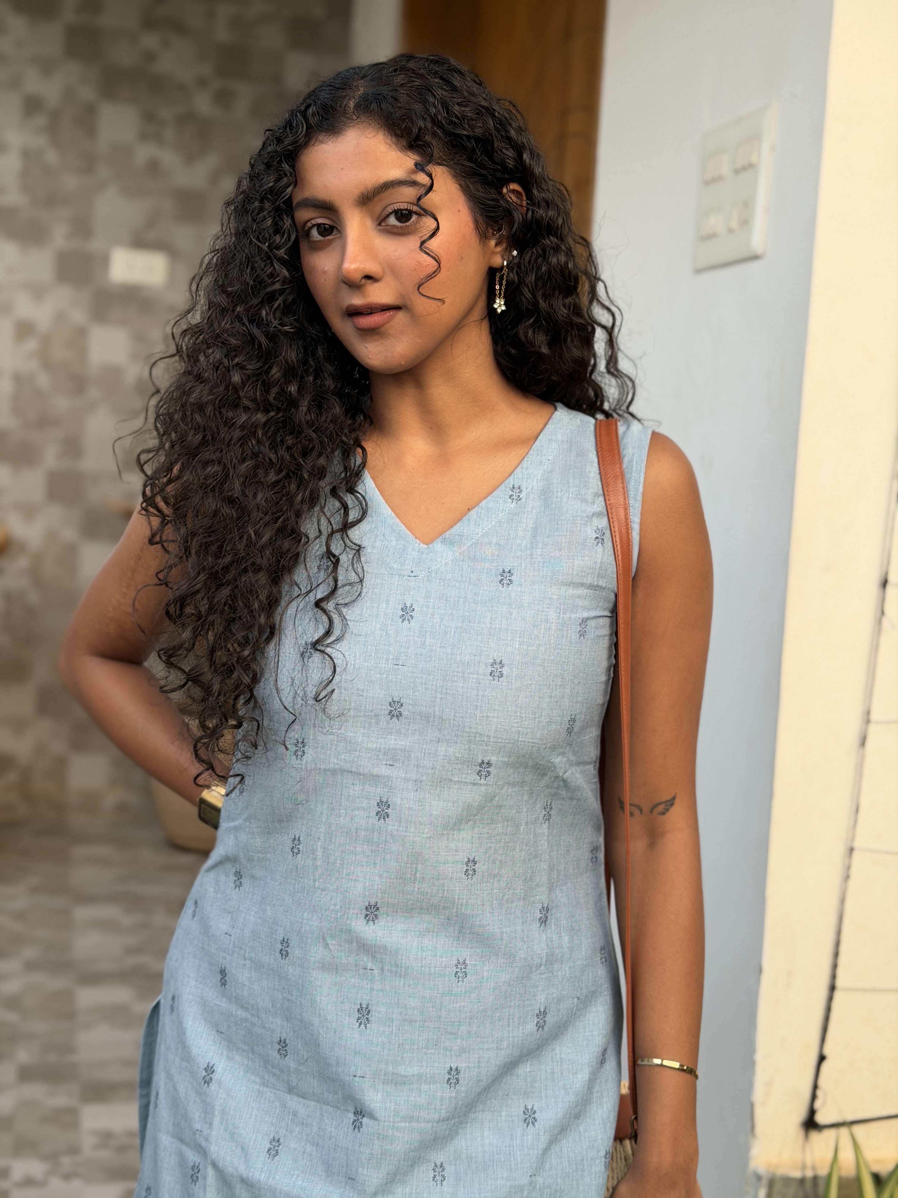 Yazhika - handloom cotton kurta set in denim colour