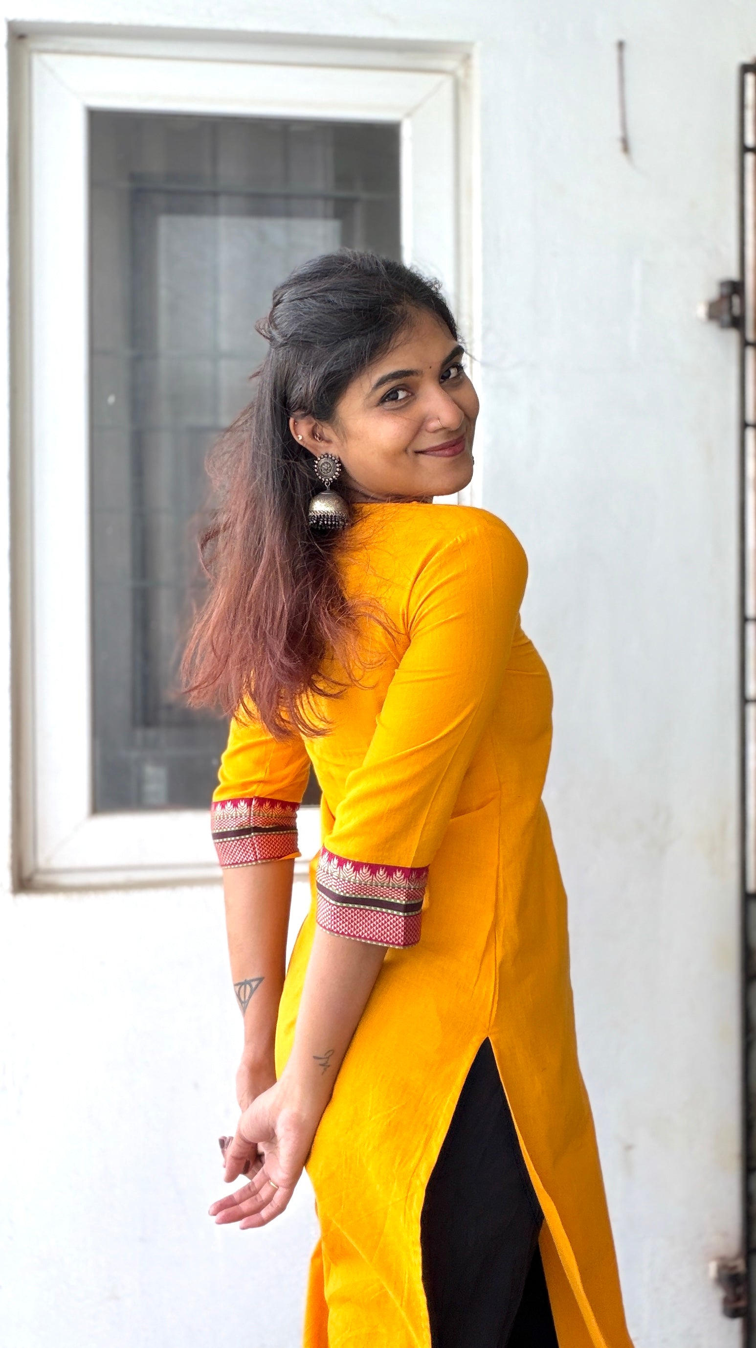 Nayanthara #25-handloom cotton kurti in yellow