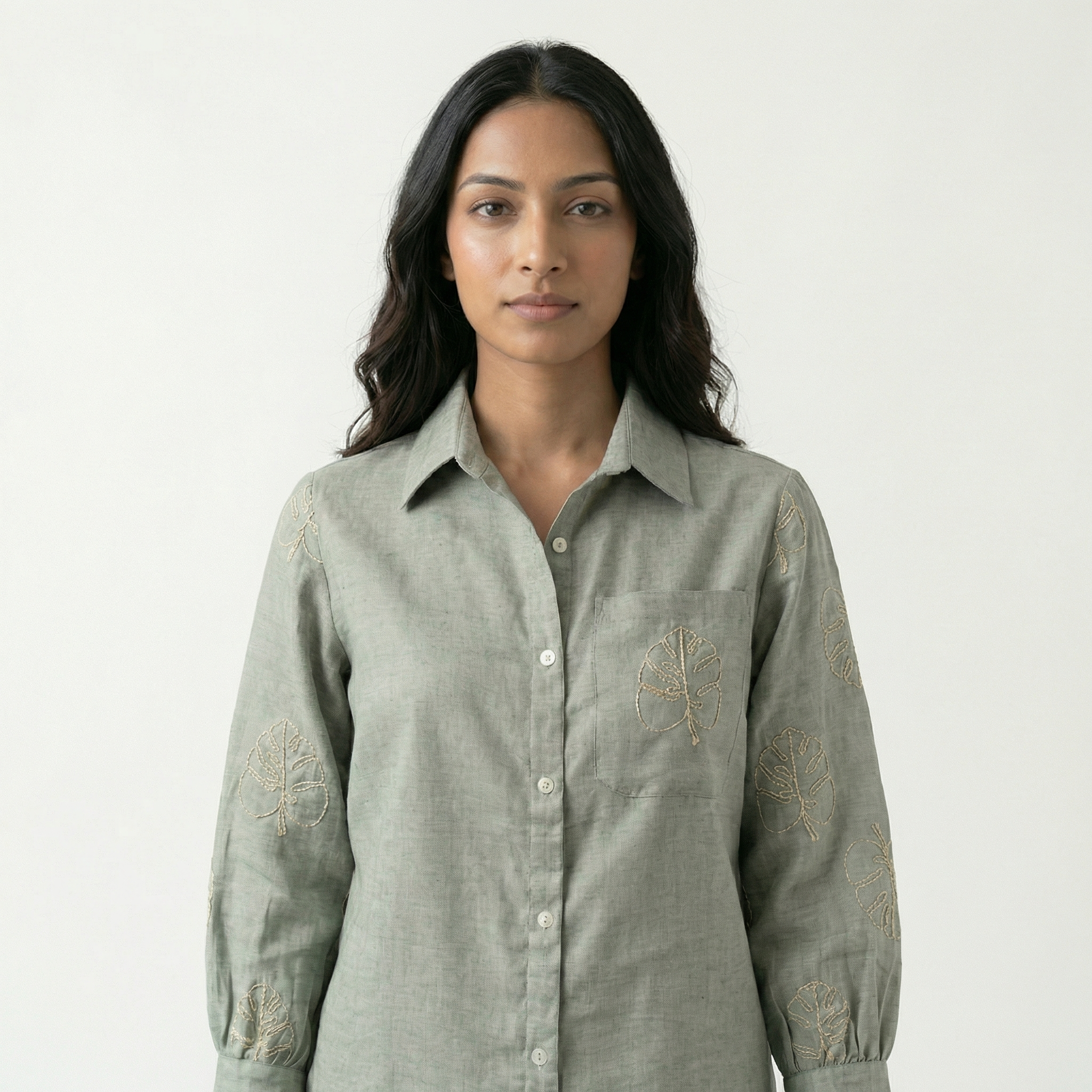 Women Linen shirt 1 - linen cotton shirt in mint green colour with han   vastarathelabel