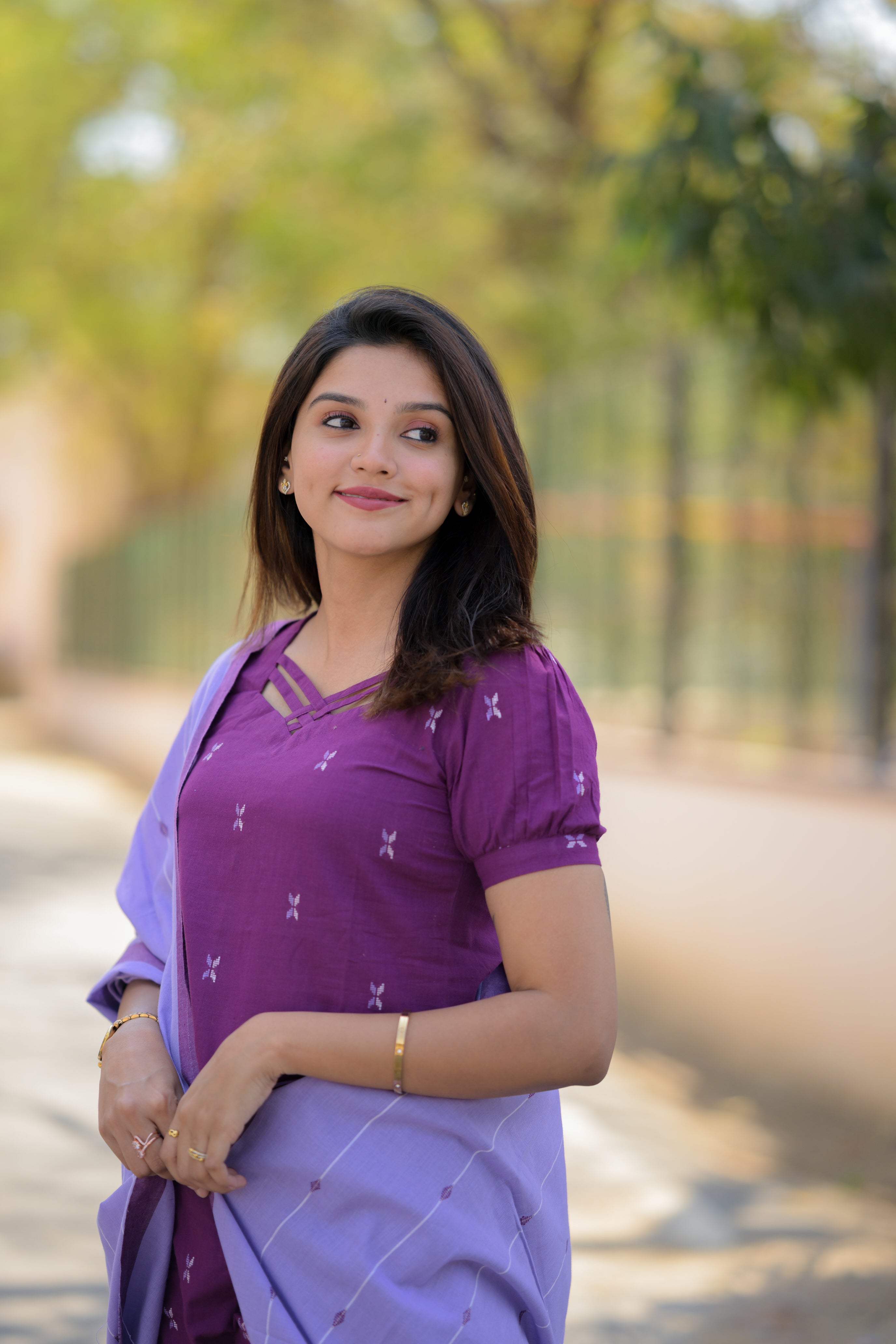 Tripti ( purple ) - handloom cotton suit set in purple