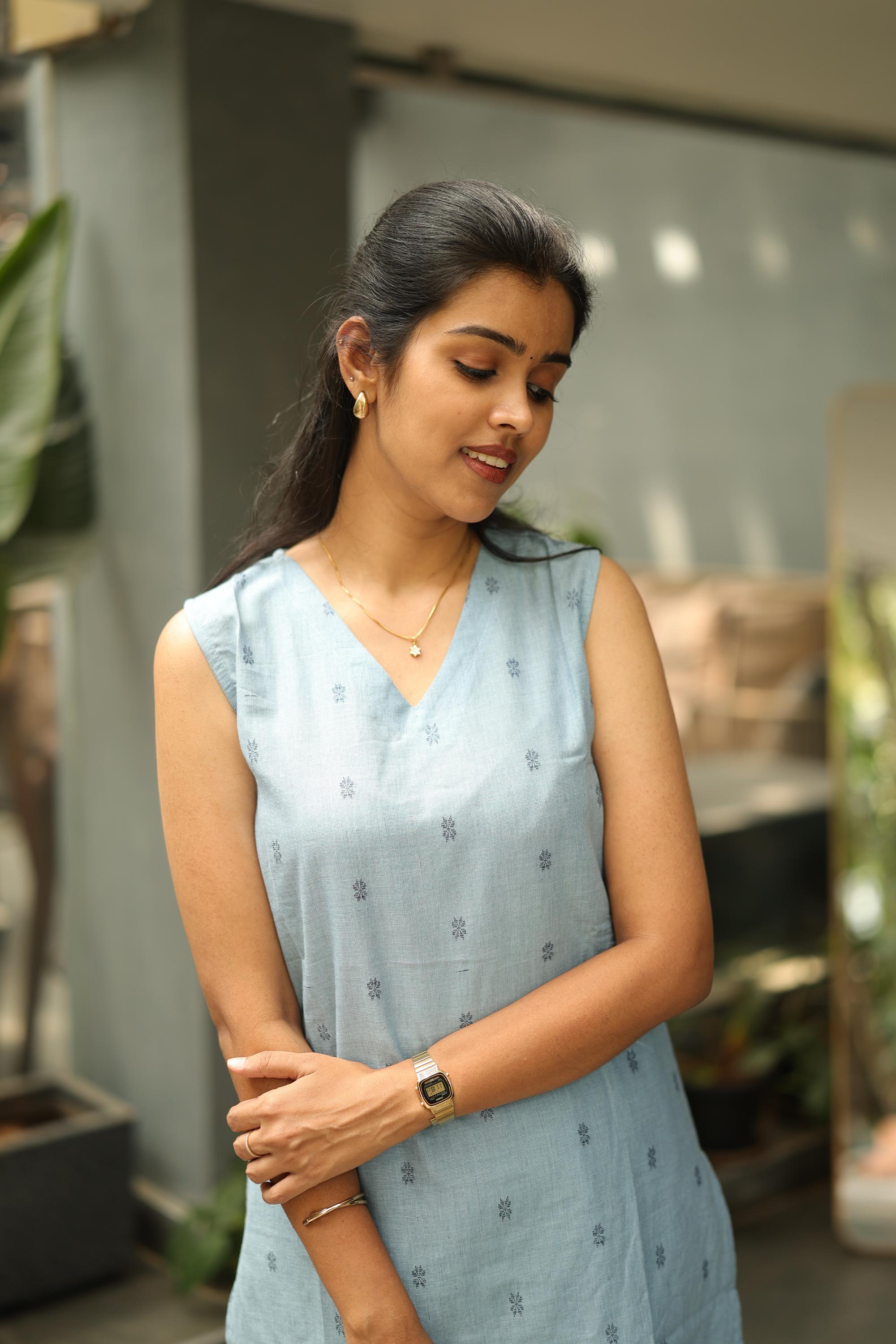 Yazhika - handloom cotton kurta set in denim colour