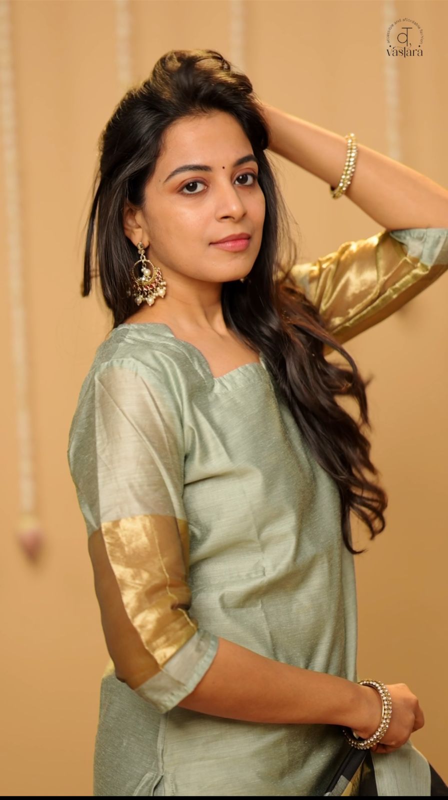 Suhasini (mint green and black) - semi banarasi silk suit set with striped dupatta in mint green and black