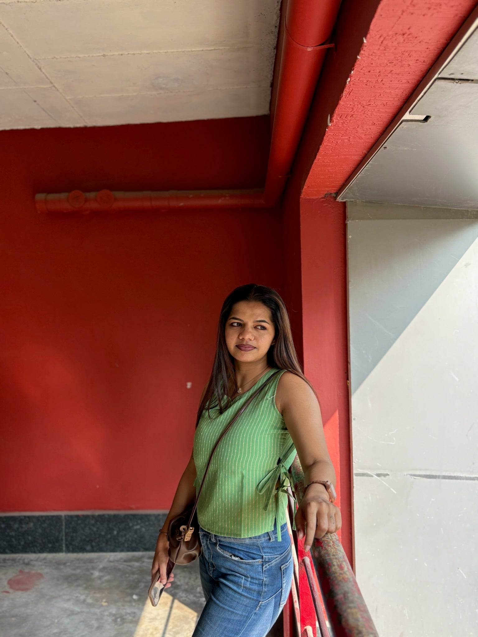 Crop top #5 - stripes printed organic top in green