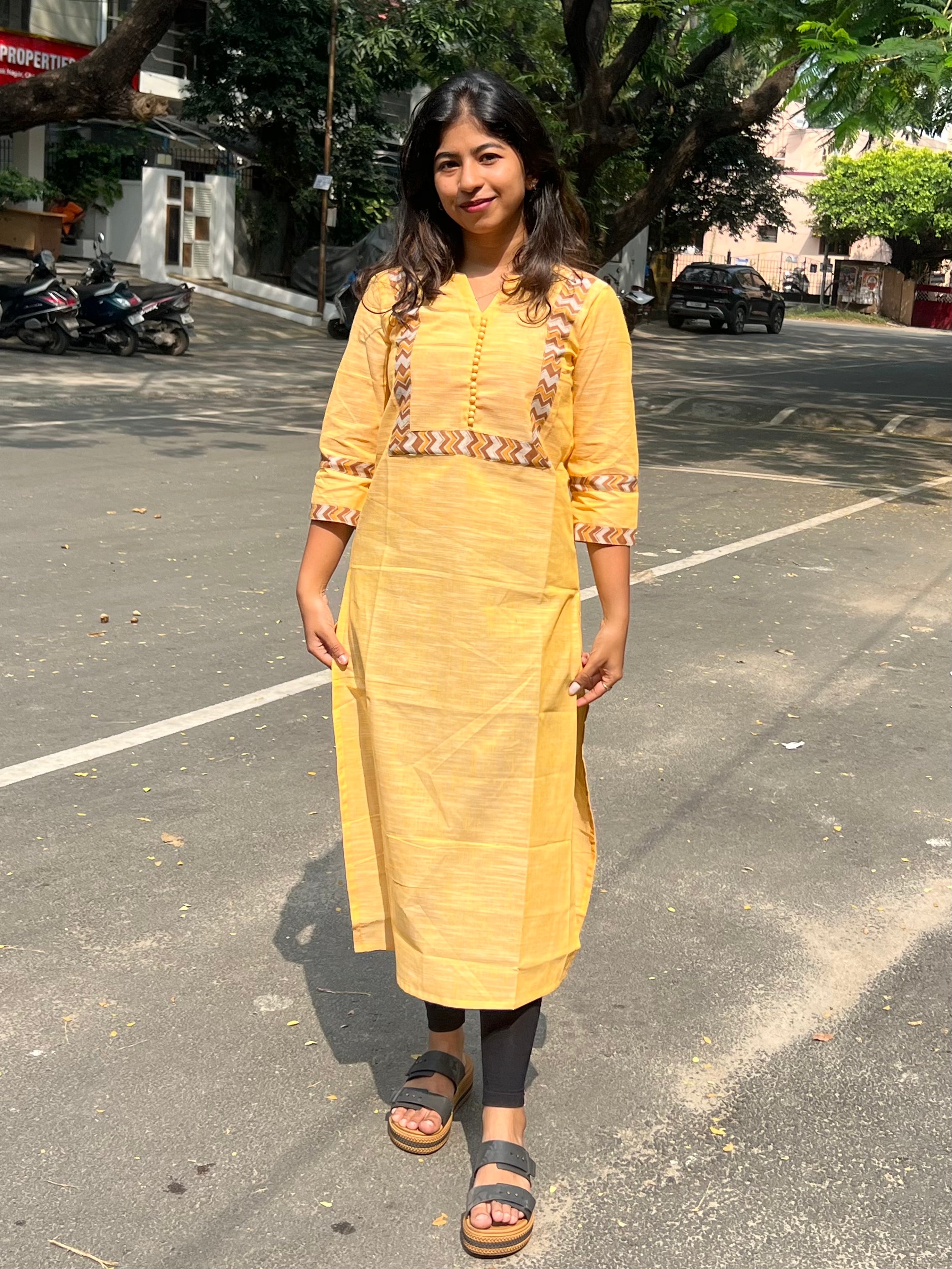 Pattern kurti 46- Handloom cotton kurti in yellow