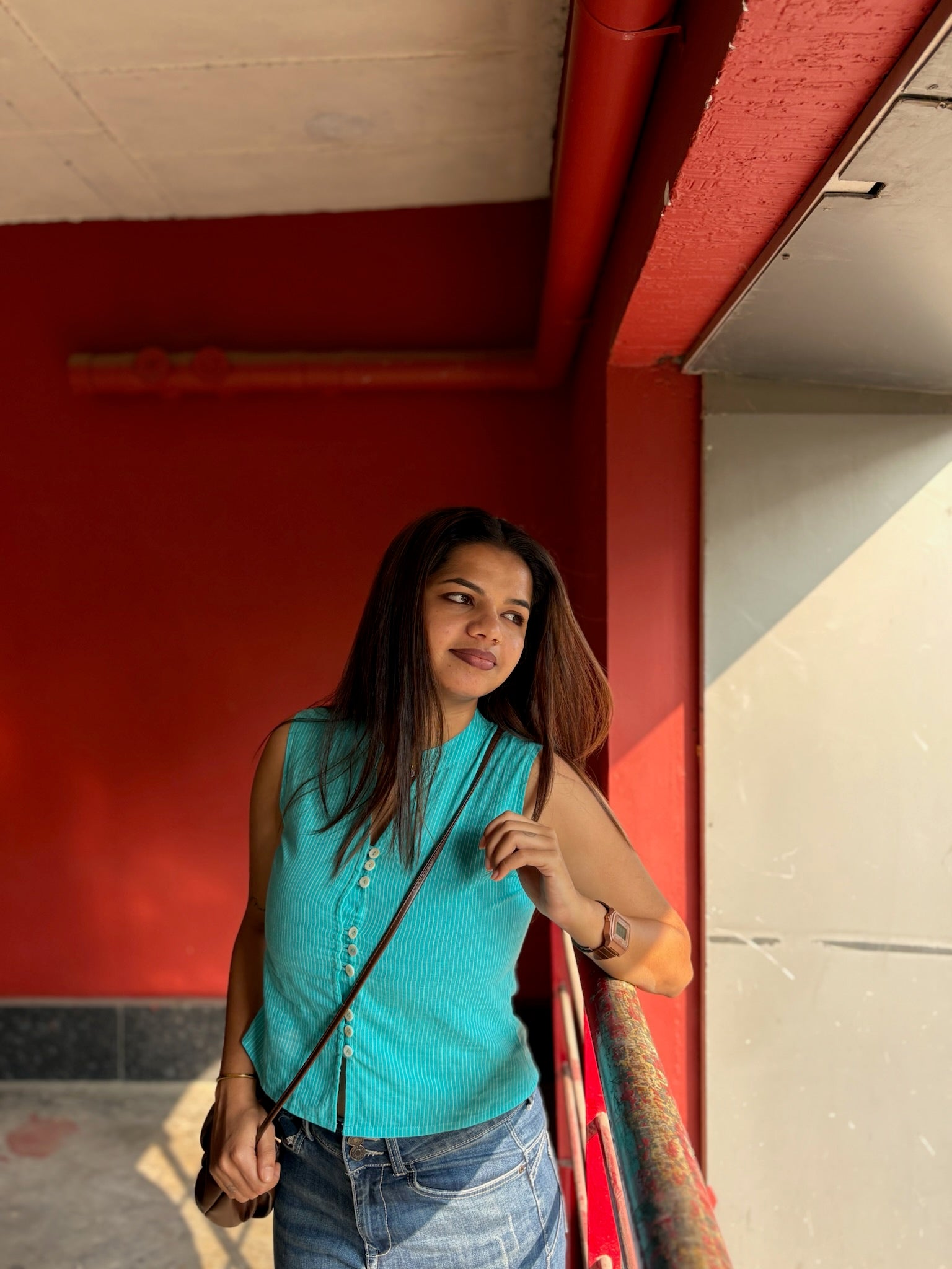 Crop top #8 - stripes printed organic top in blue