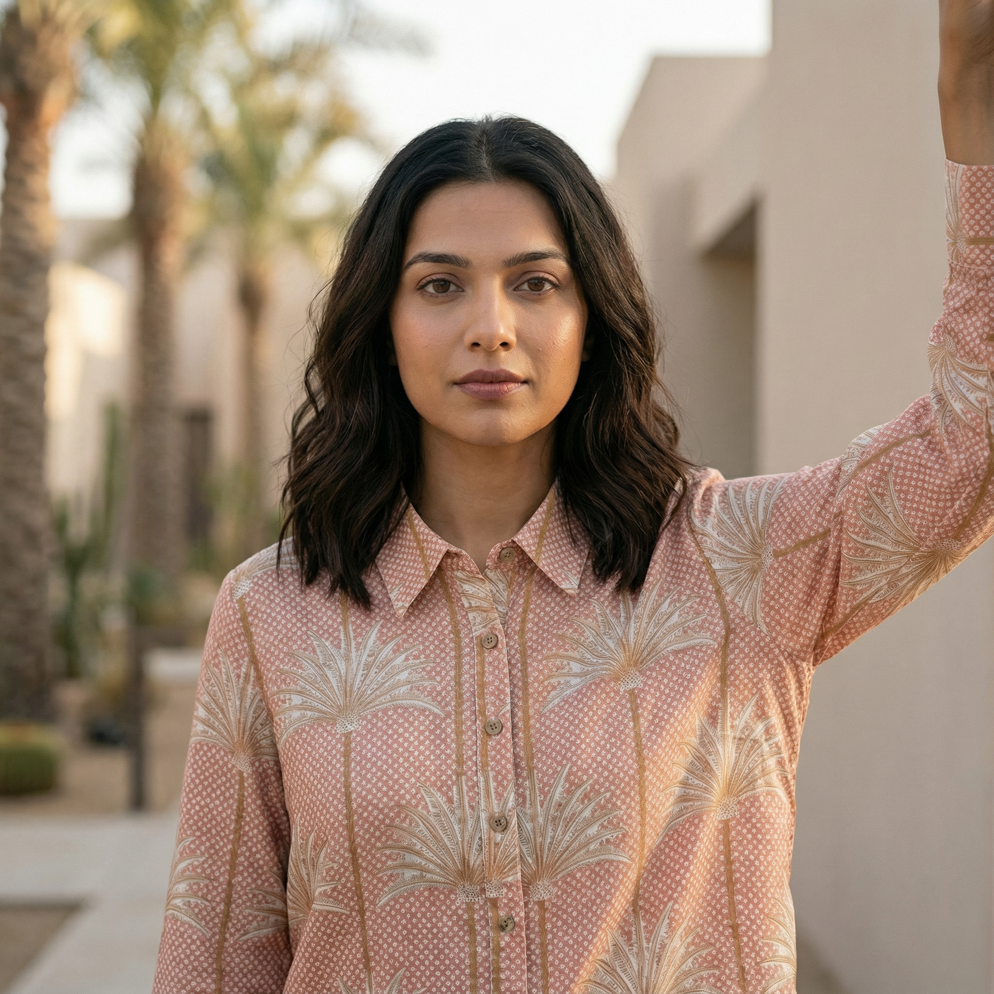Women's shirt 4 -quirky printed travel organic cotton shirt in peach