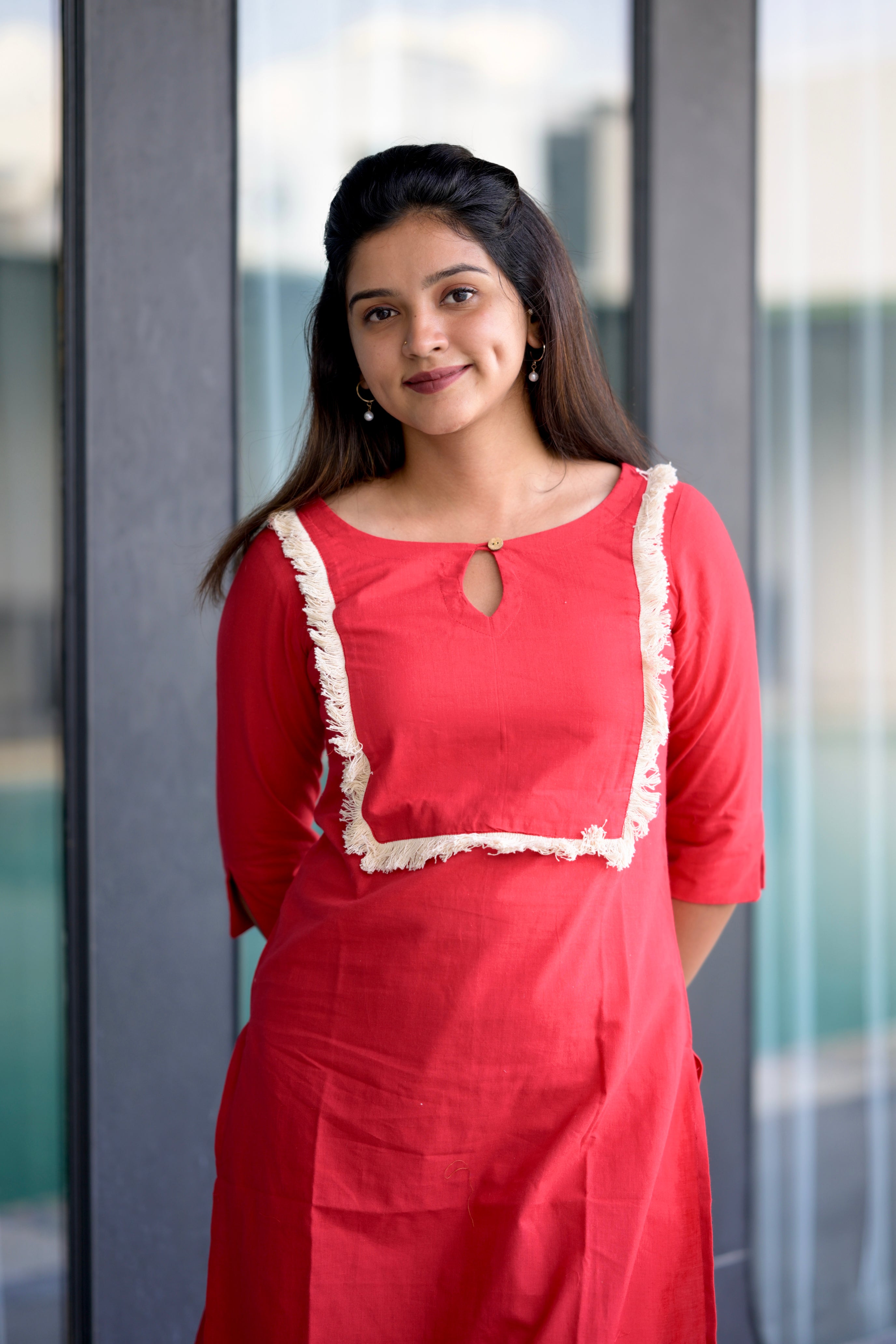 Savanna (crimson) - Cotton flex co-ord set with appliqué work in crimson