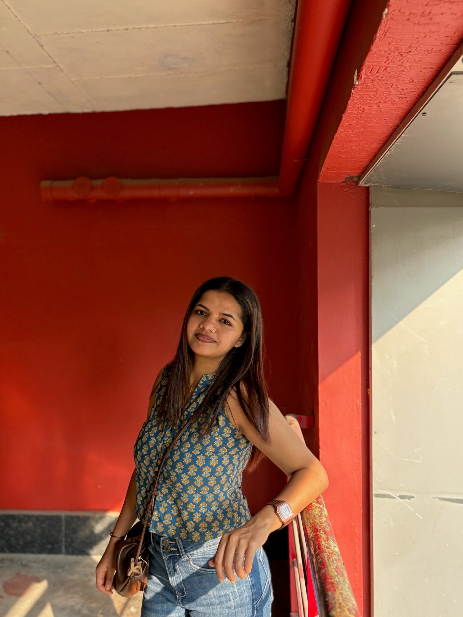 Crop top #9- floral printed organic top in dark blue