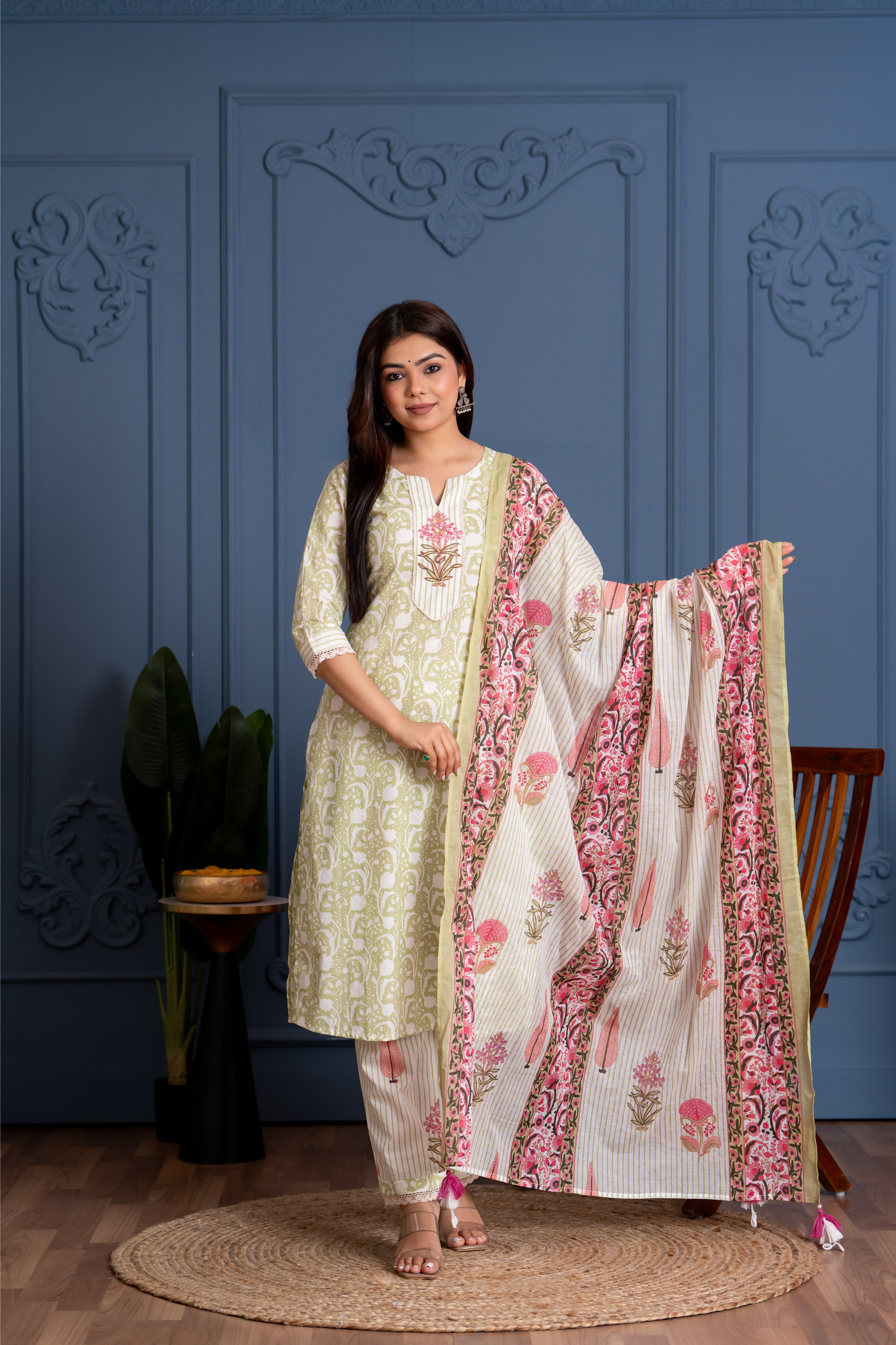 Skandini - mughal butta handblock printed organic cotton suit set