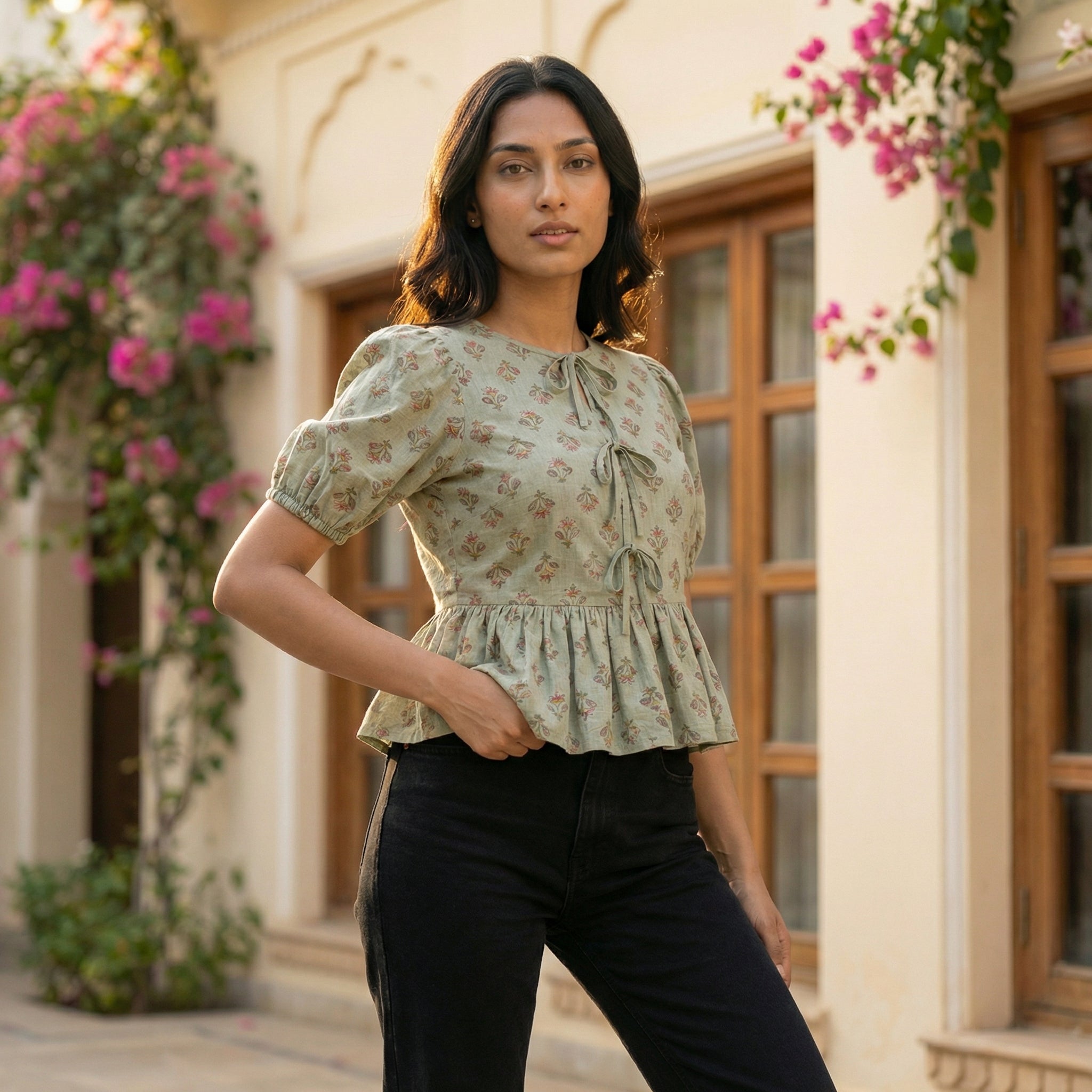 Crop top #50- handloom  organic cotton top in mint green