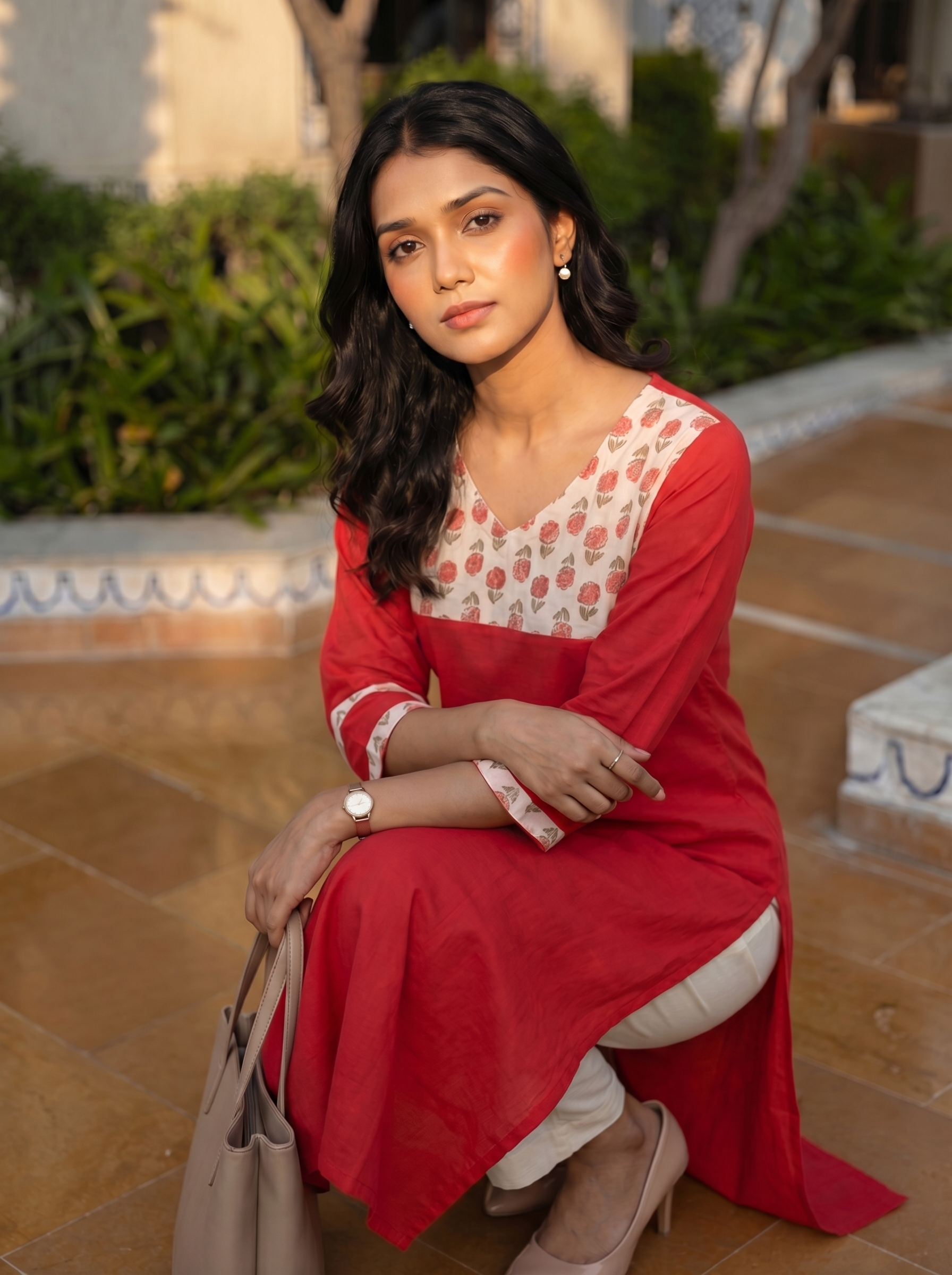 Pattern kurti 42- Handloom cotton kurti in red