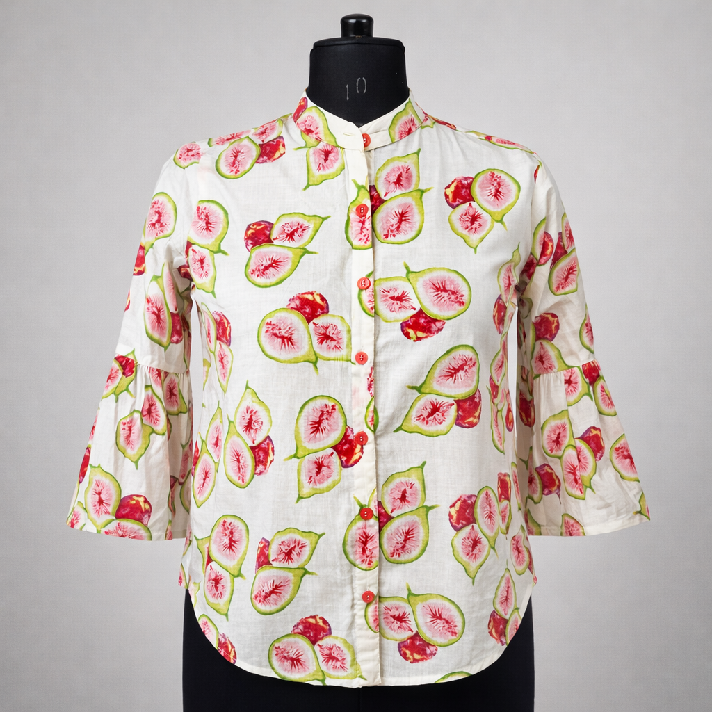 Women's shirt 25- Fig printed organic cotton shirt in off white