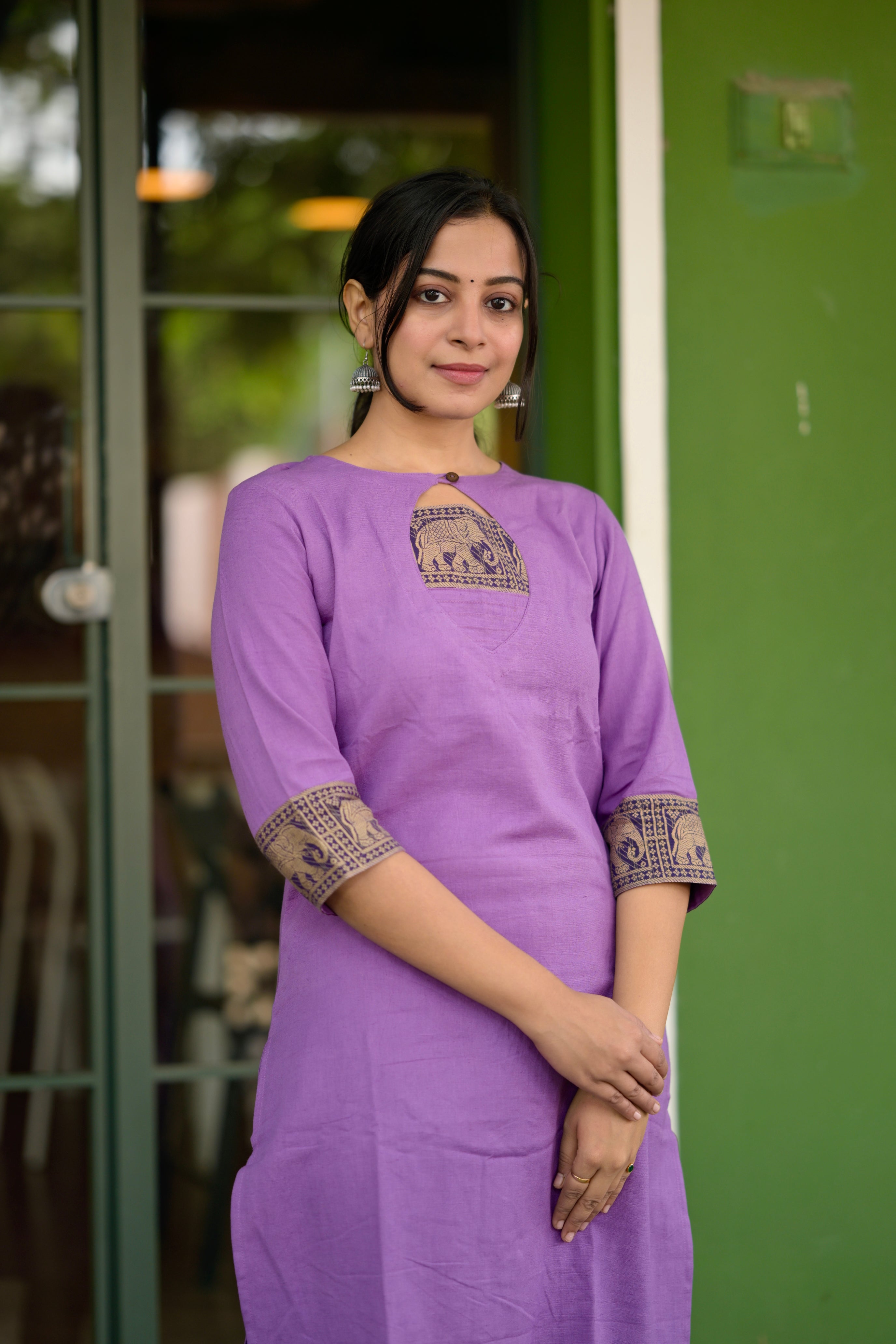 Nayanthara #4 -handloom cotton kurti in lavender & black