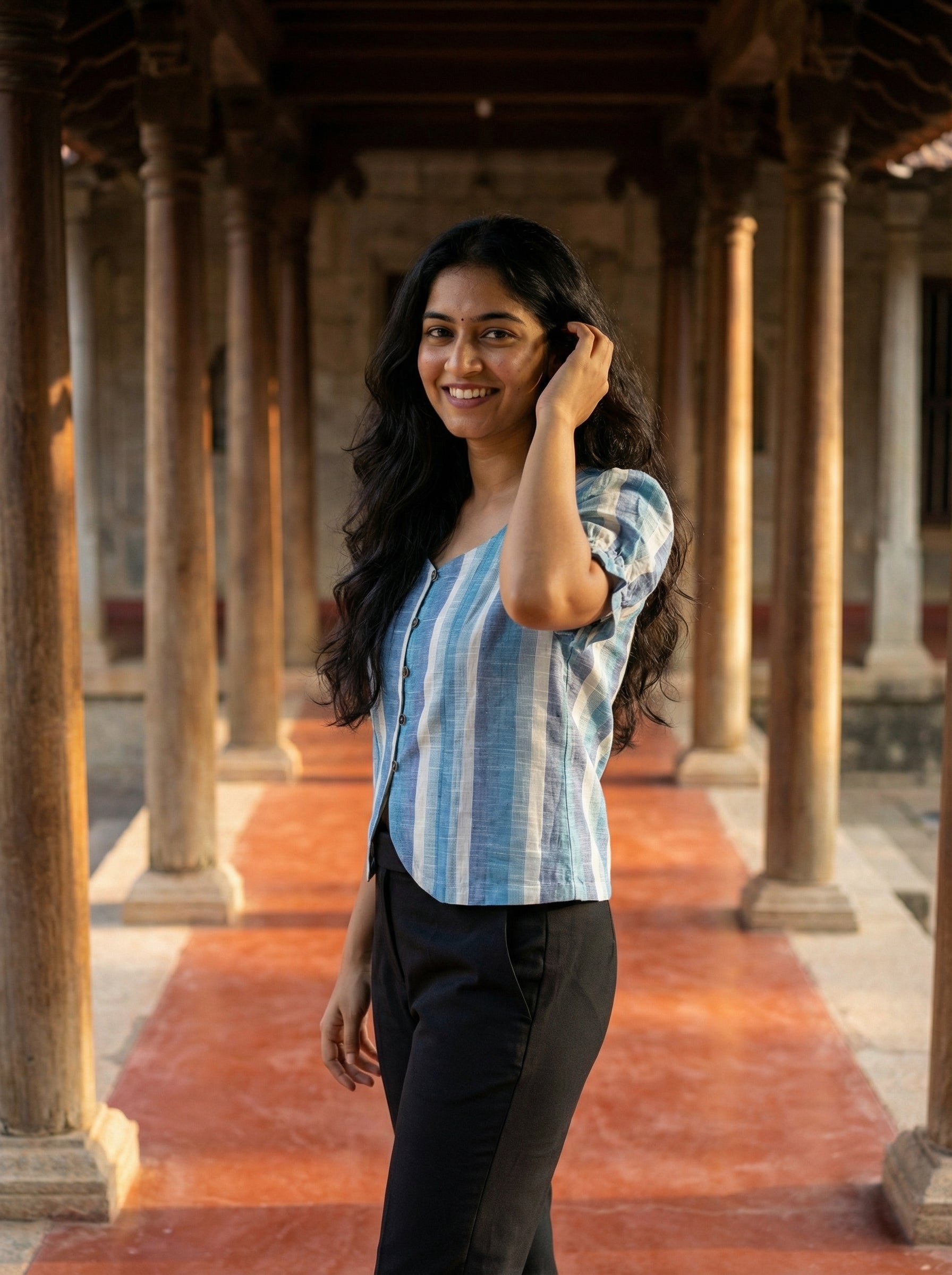 Crop top #44- handloom  organic cotton top in shades of blue