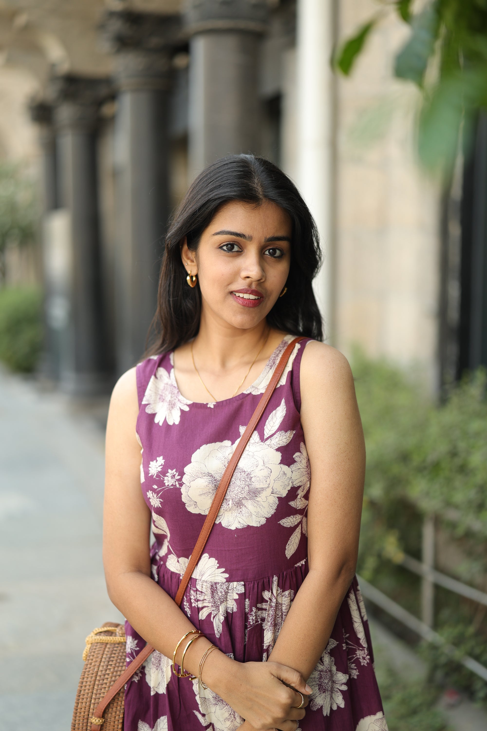 Dress 26 - floral printed organic cotton  dress in mauve