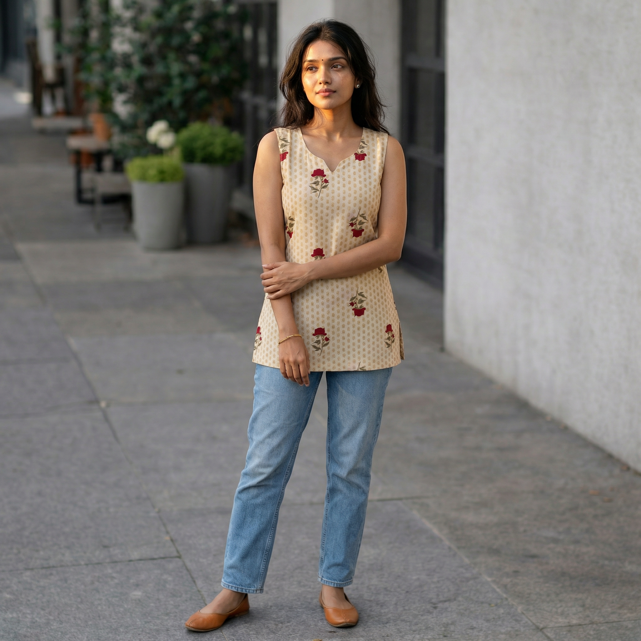 Short Kurti 31- Organic cotton short kurti in off white