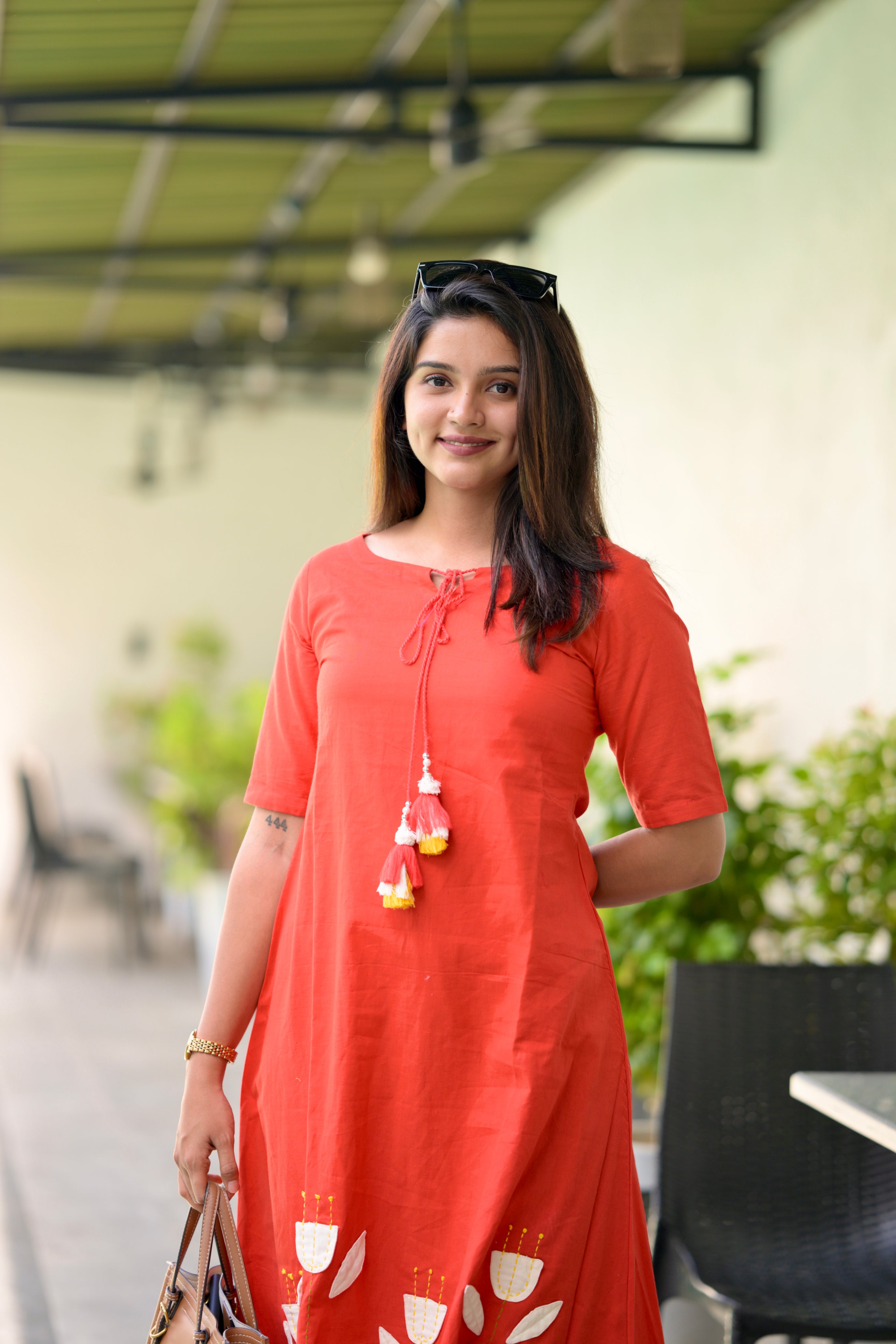 Savanna (burnt orange)- Cotton flex co-ord set with appliqué work in burnt orange