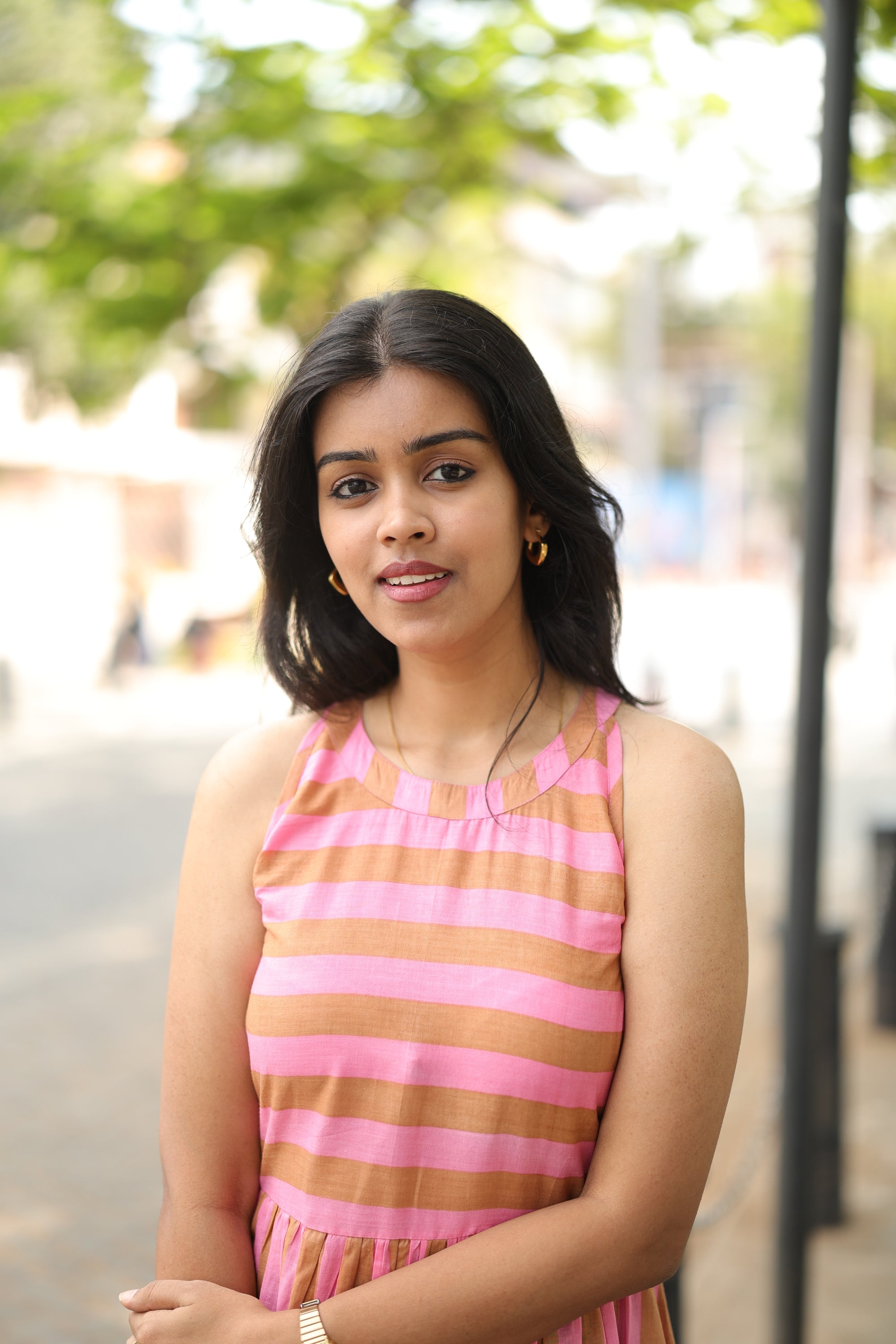 Dress 25 - orangic cotton stripes dress in pink and beige