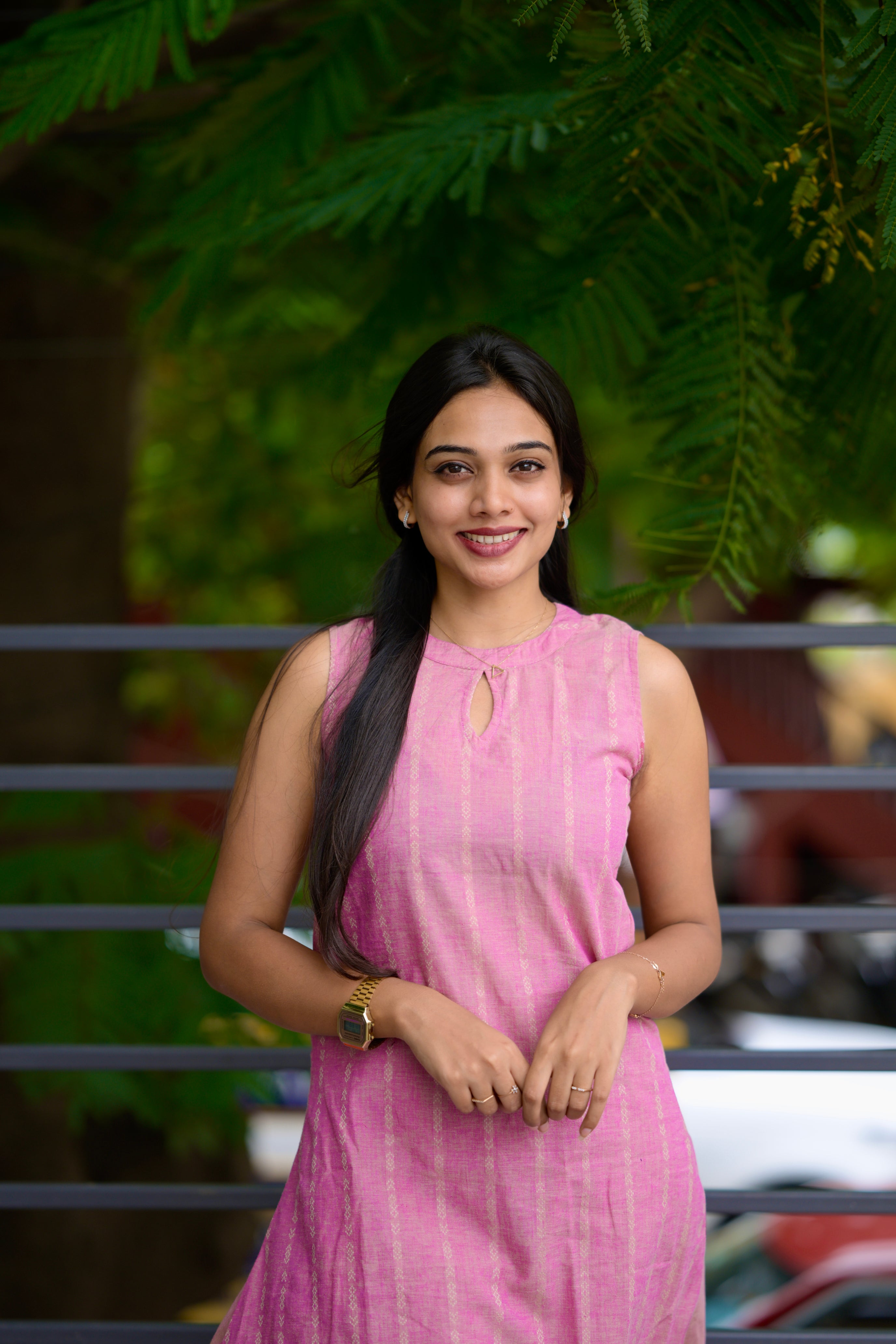 Sameira (pink) - pink handloom cotton halter neck coord set