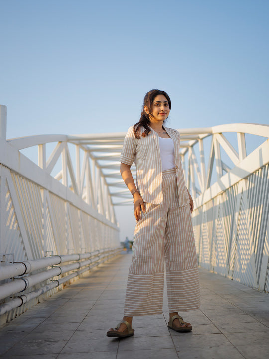 Junaita - handloom linen cotton semi formal coord set in cream
