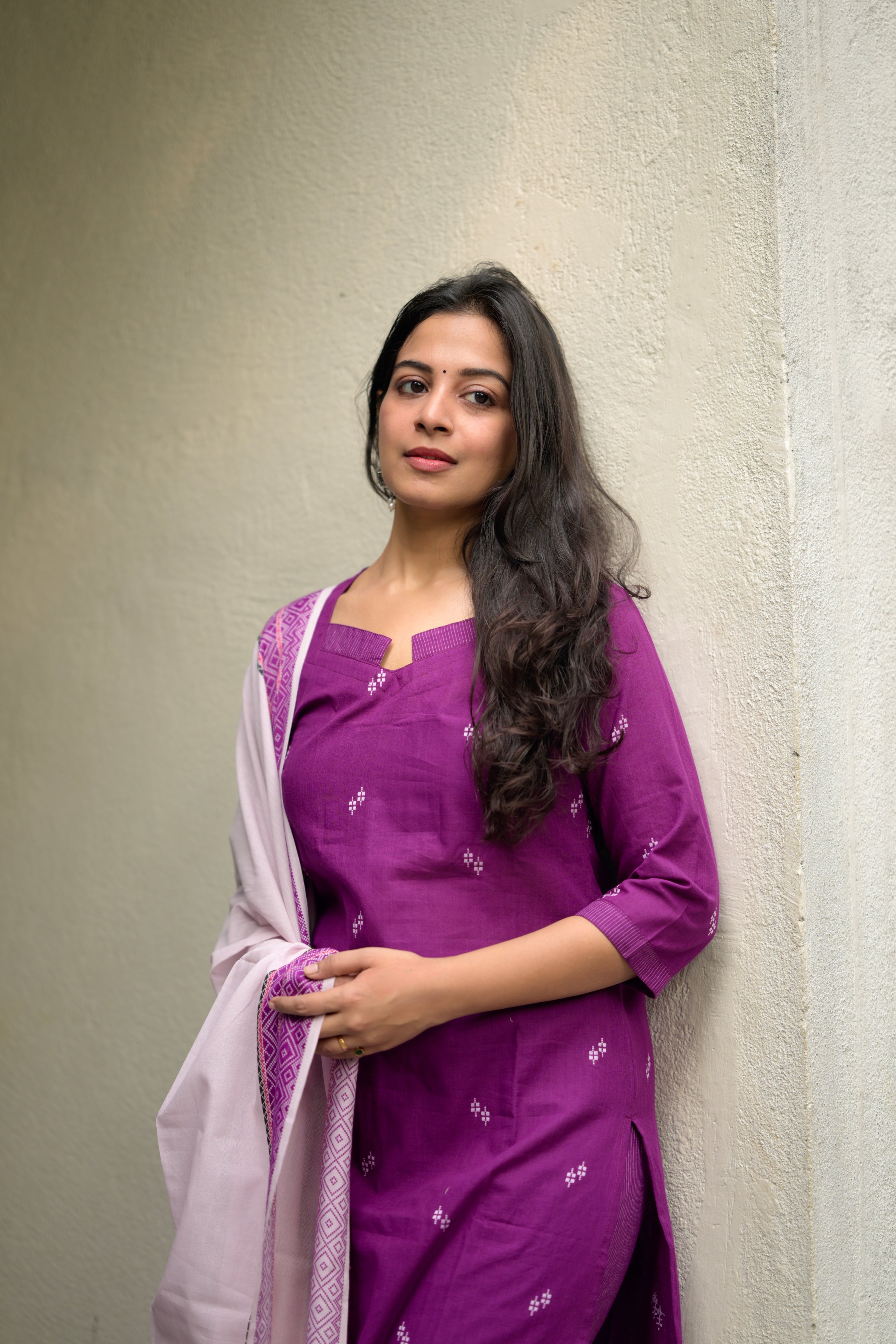 Mohini ( purple ) - organic handloom cotton suit set in purple colour