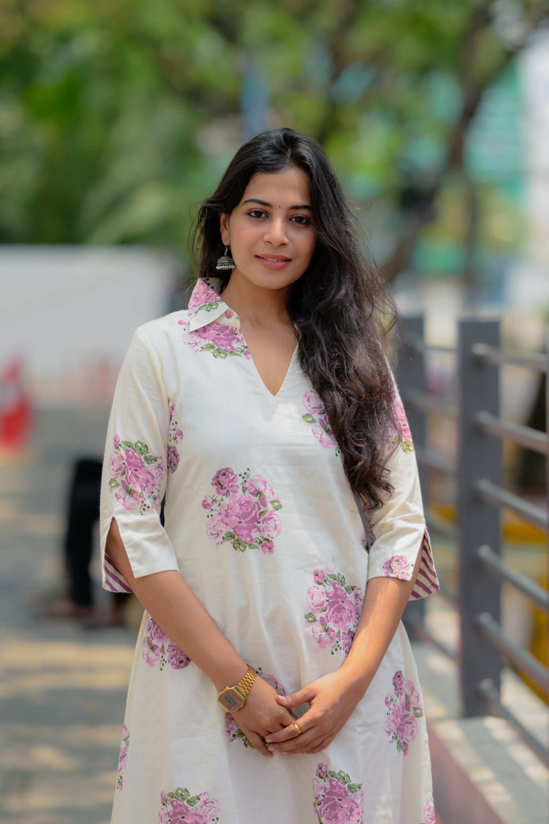 Rishmika - mughal handblock printed cotton kurta set in white & purple