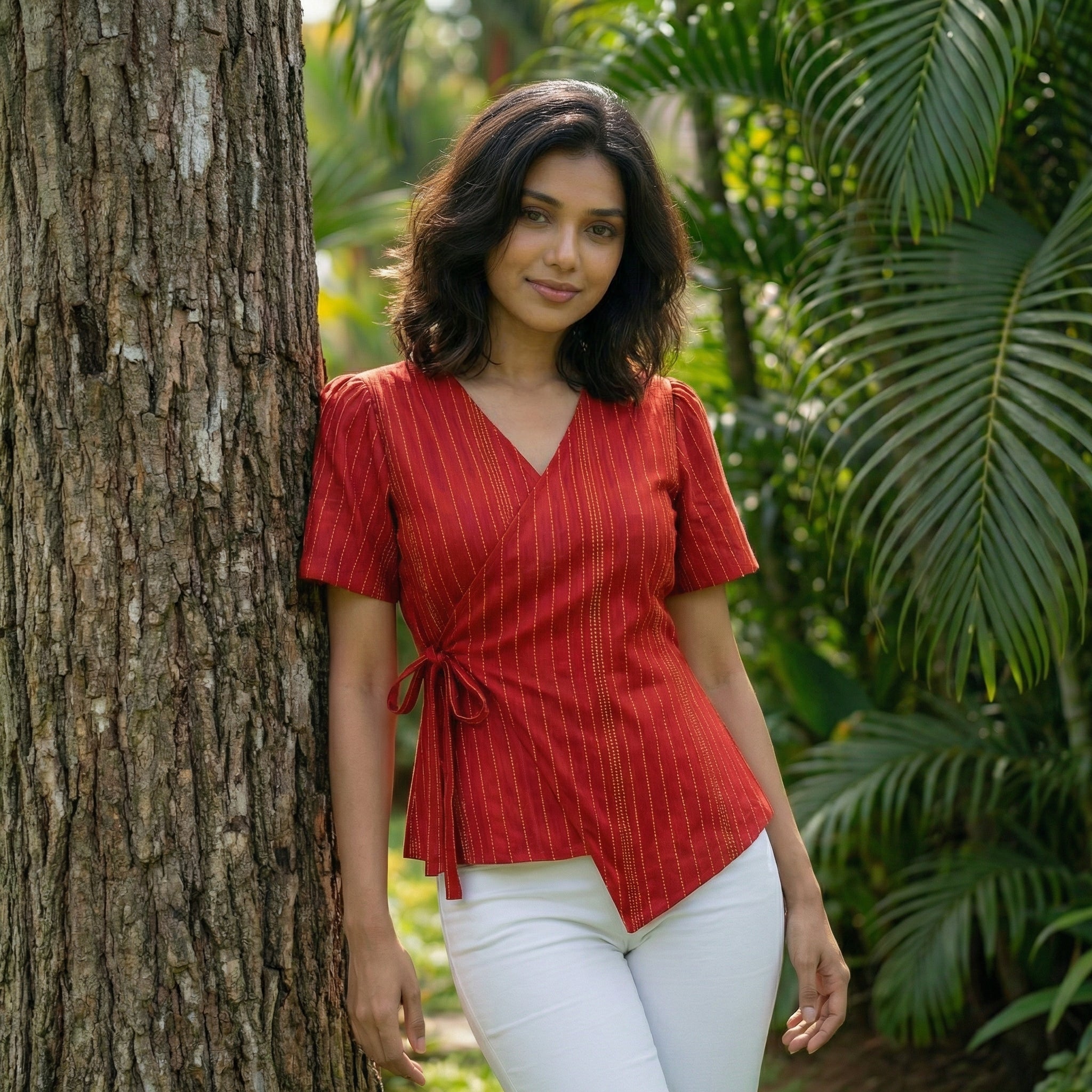 Crop top #59- handloom  organic cotton top in cherry red