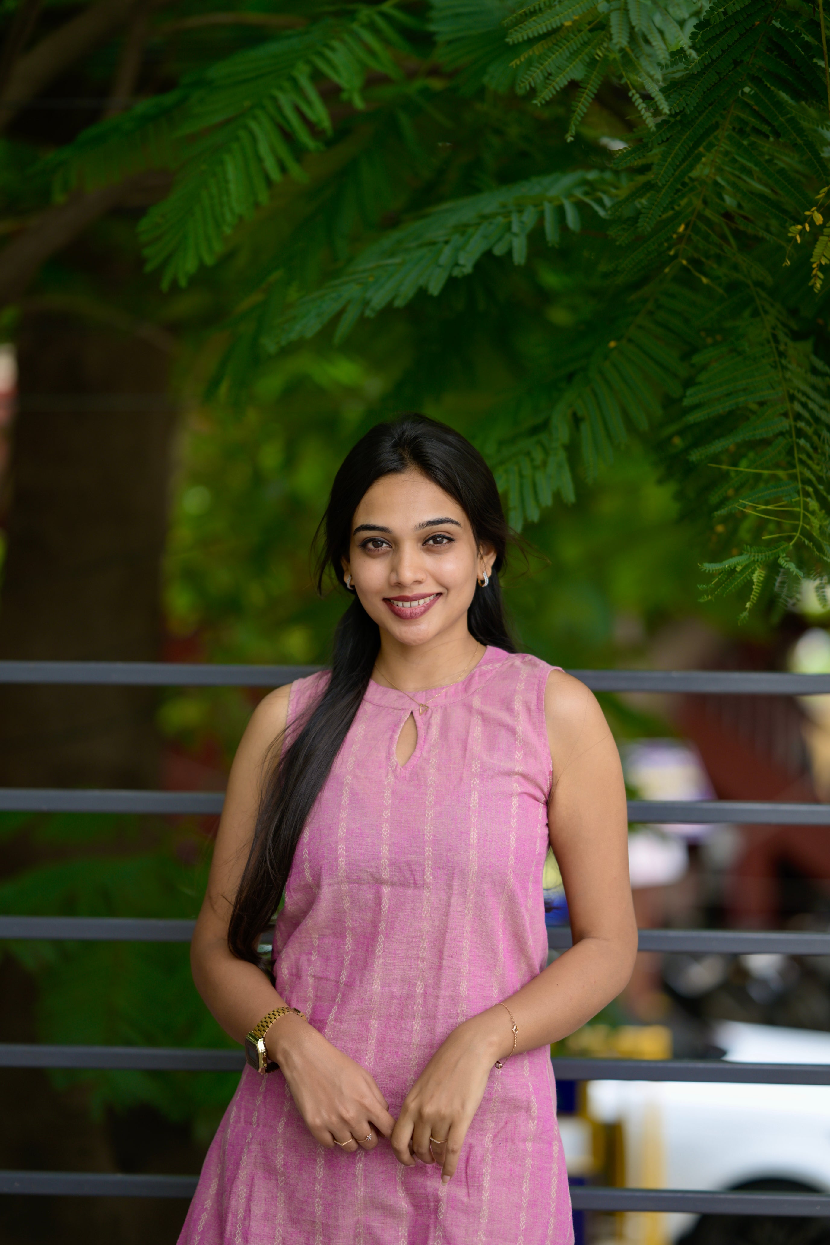 Sameira (pink) - pink handloom cotton halter neck coord set