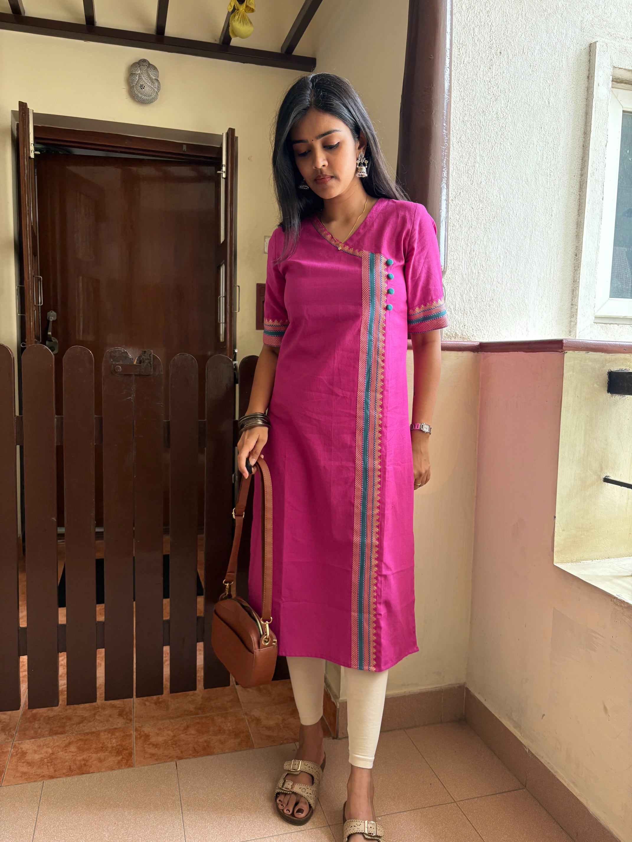 Nayanthara #18-handloom cotton kurti in pink