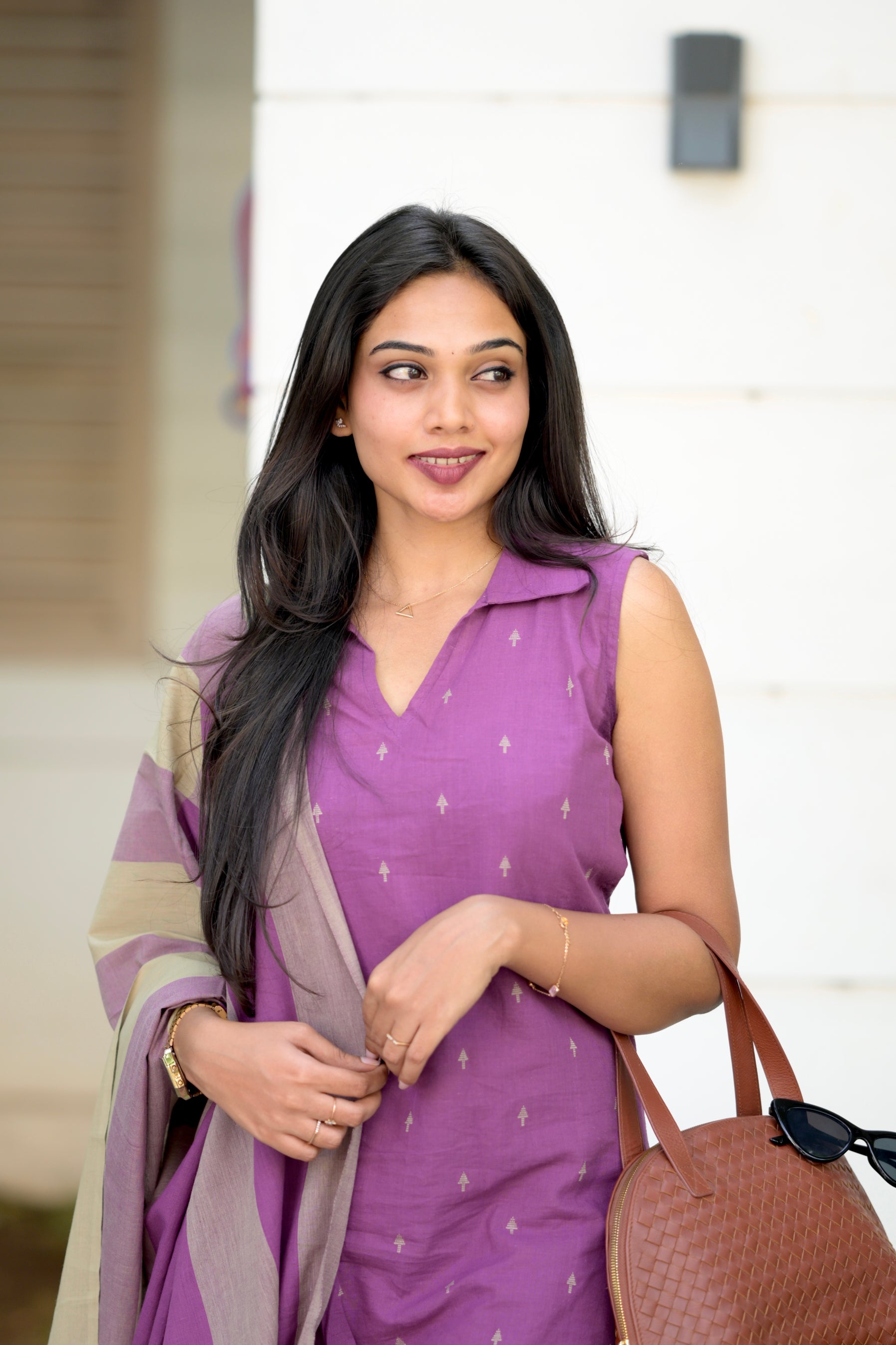 Radhya (purple)  - handloom cotton suit set in purple