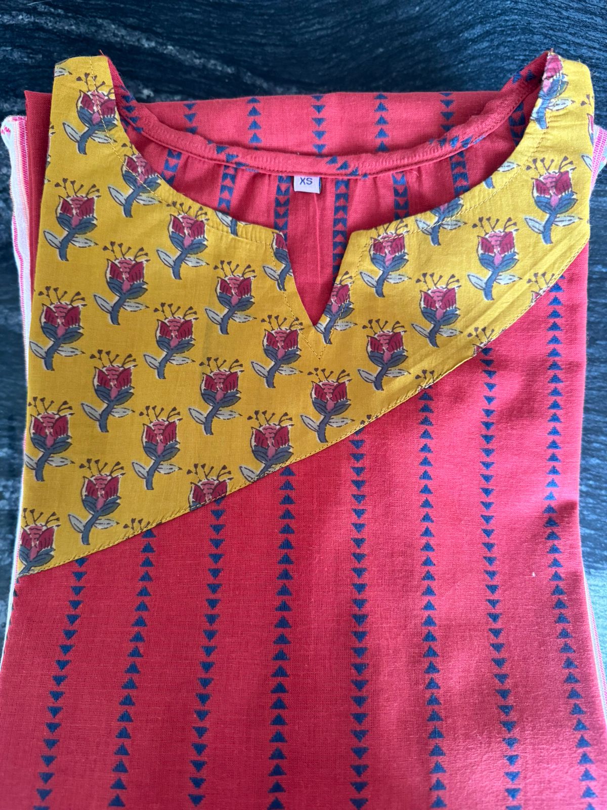 Pattern kurti 44- Handloom cotton kurti in rani pink